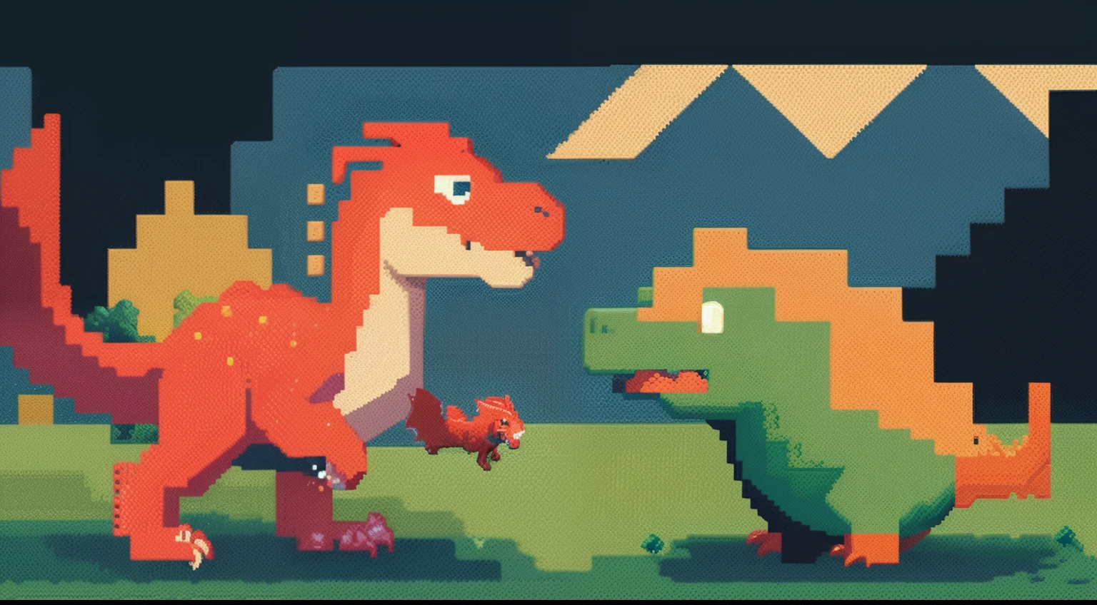 Close up of red dinosaur pixel image,Cute dinosaurs,Dinosaur and villain interact,1:1 Cephalic body,Dragon pixel art, 1 0 0 0 x 1 0 0 0 pixel art, pixel art sprite, videogame sprite, high quality pixel art, Pixel art vintage Digimon bitmap, For red and blue Digimon, Pixel uh, 32-bit pixel art, vintage art, pixel art 8 - bit, pixelart style