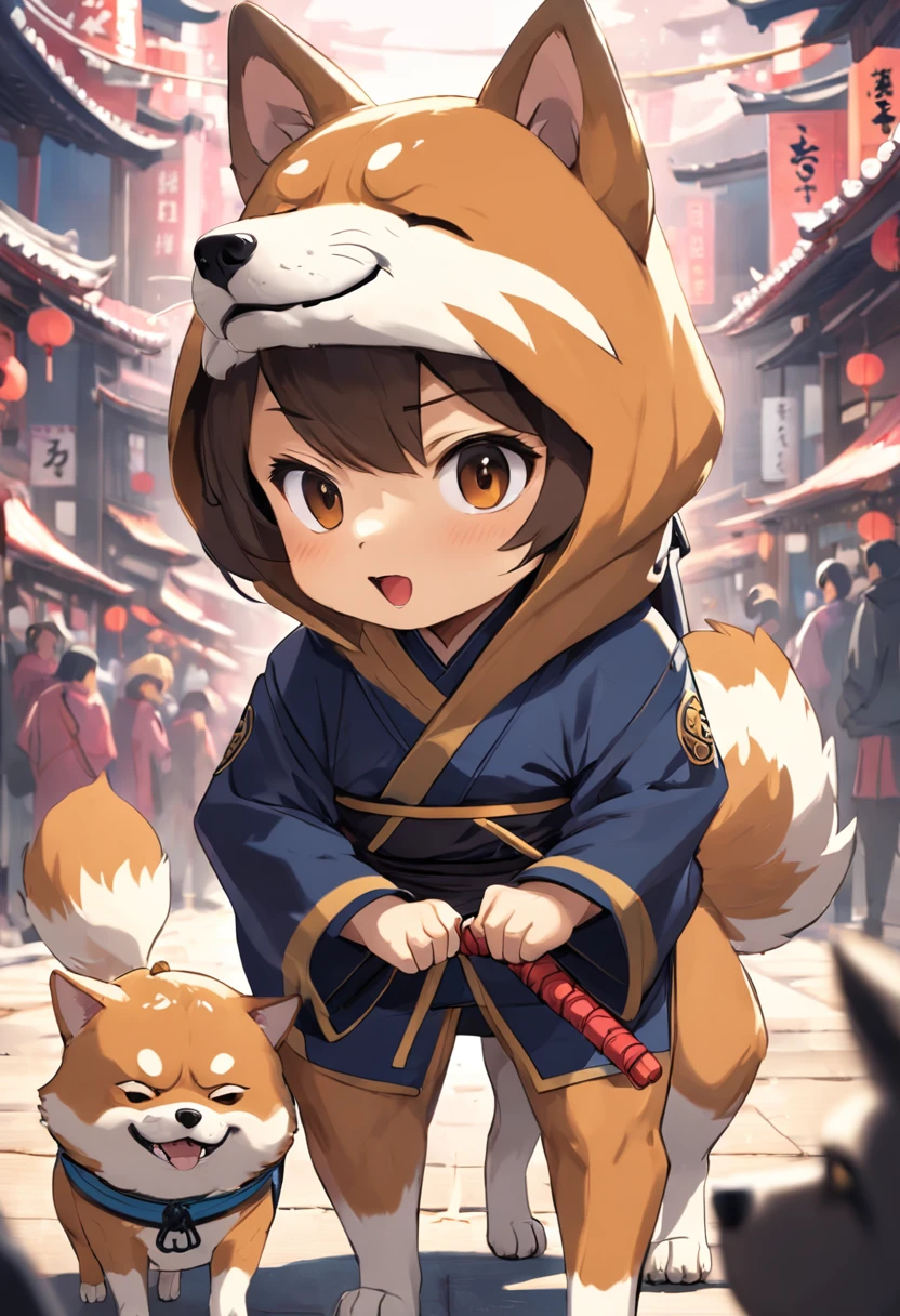 1Dog of the dog、A dog is dressed in ninja clothes、Dogs only、Japanese Dog、Shiba dog、Tiere、Brushwood Dog、No human、Dog hands、a Dog、Dog、kawaii、Anime style