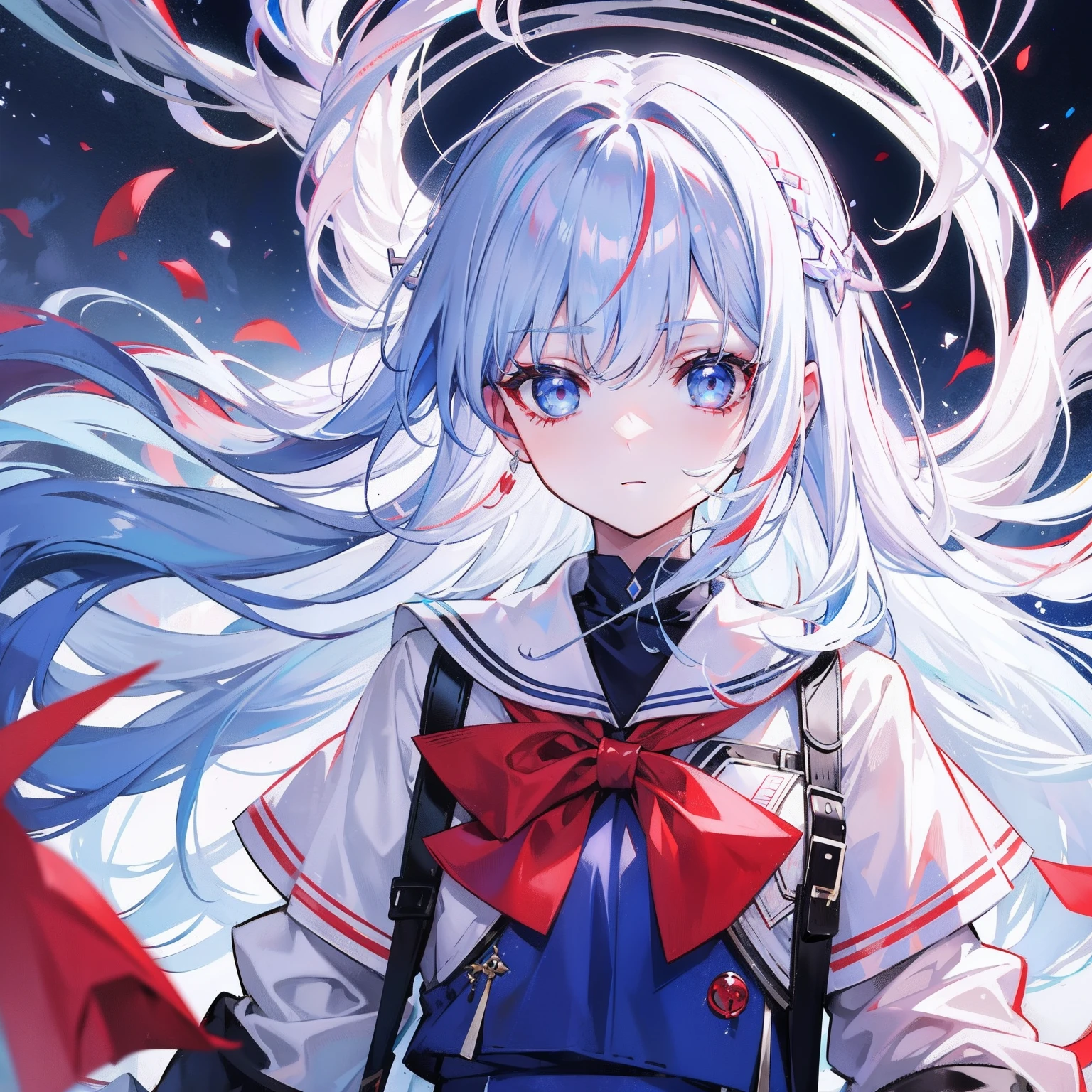 White-blue hair, Scarlet pupils, Medusa in school uniform