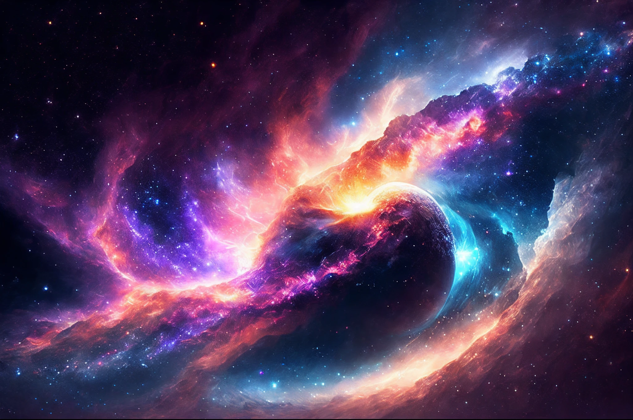 Interstellar, space exploration, distant galaxies, breathtaking celestial views, cosmic wonders, epic space journey, infinite expanse, mesmerizing star clusters, ethereal nebulae.