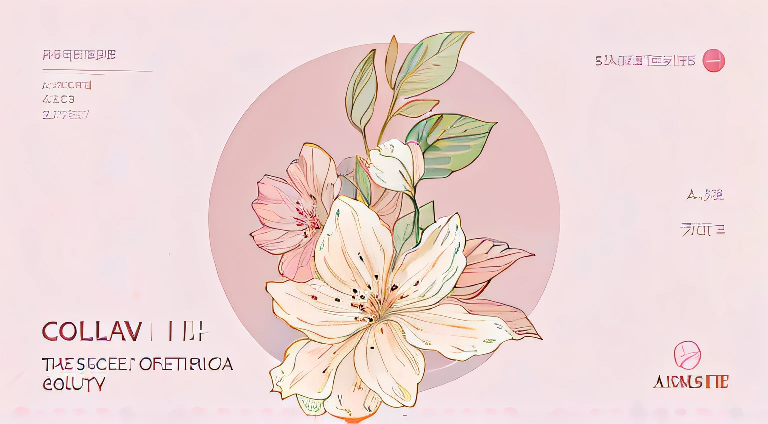 There is a pink background,A flower and a pink circle, clematis theme banner, matte illustration, clematis theme logo, exquisite line art, matte digital illustration, in style of digital illustration, floral renewal, botanical background, illustration line art style, In pastel colors, japanese related with flowers, pastel style painting, nature and floral aesthetics