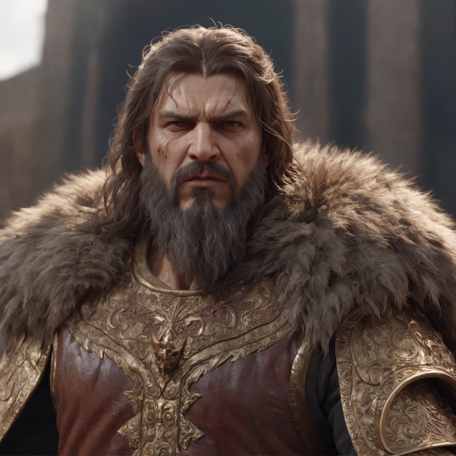 (professional 3d render:1.3) af (Realistic:1.3) most beautiful artwork photo in the world,Features soft and shiny male Bulgarian King known as Tsar Simeon the great, ((Epic hero fantasy muscle man rough wet hero angry look long hair short beard crown and byzantium bulgarian regalia and ferocious expression in dynamic pose, Fantastic location, Majestic cluttered environment)), full body 8k unity render, action shot, skin pore, very dark lighting, heavyshading, Detailed, Detailed face, (vibrant, photograph realistic, Realistic, Dramatic, Dark, Sharp focus, 8K), (Old leather garments damaged by weathering:1.4), ((((Wear fur)))), (Intricate:1.4), decadent, (Highly detailed:1.4), Digital painting, rendering by octane, art stations, concept-art, smooth, Sharp focus, illustration, Art germ, (loish:0.23), wlop ilya kuvshinov, and greg rutkowski and alphonse mucha gracias, (Global illumination, Studio light, volumettic light), heavy rain, particles floating, lotr, fantasy, elf, full bodyesbian, ((Dark and ancient city background:1.3)),CGSesociety,art stations