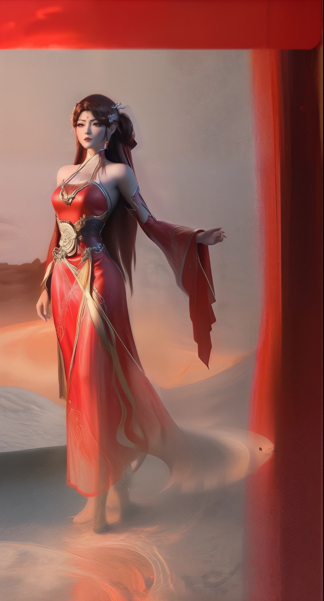 An Arad woman in a red dress walks in the river with a lantern, full-body xianxia, inspired by Park Hua, by Yang J, Inspired by Lan Ying, Extremely detailed Artgerm, inspired by Du Qiong, inspired by Ju Lian, art-style, Ruan Jia and Artgerm, lunar themed attire