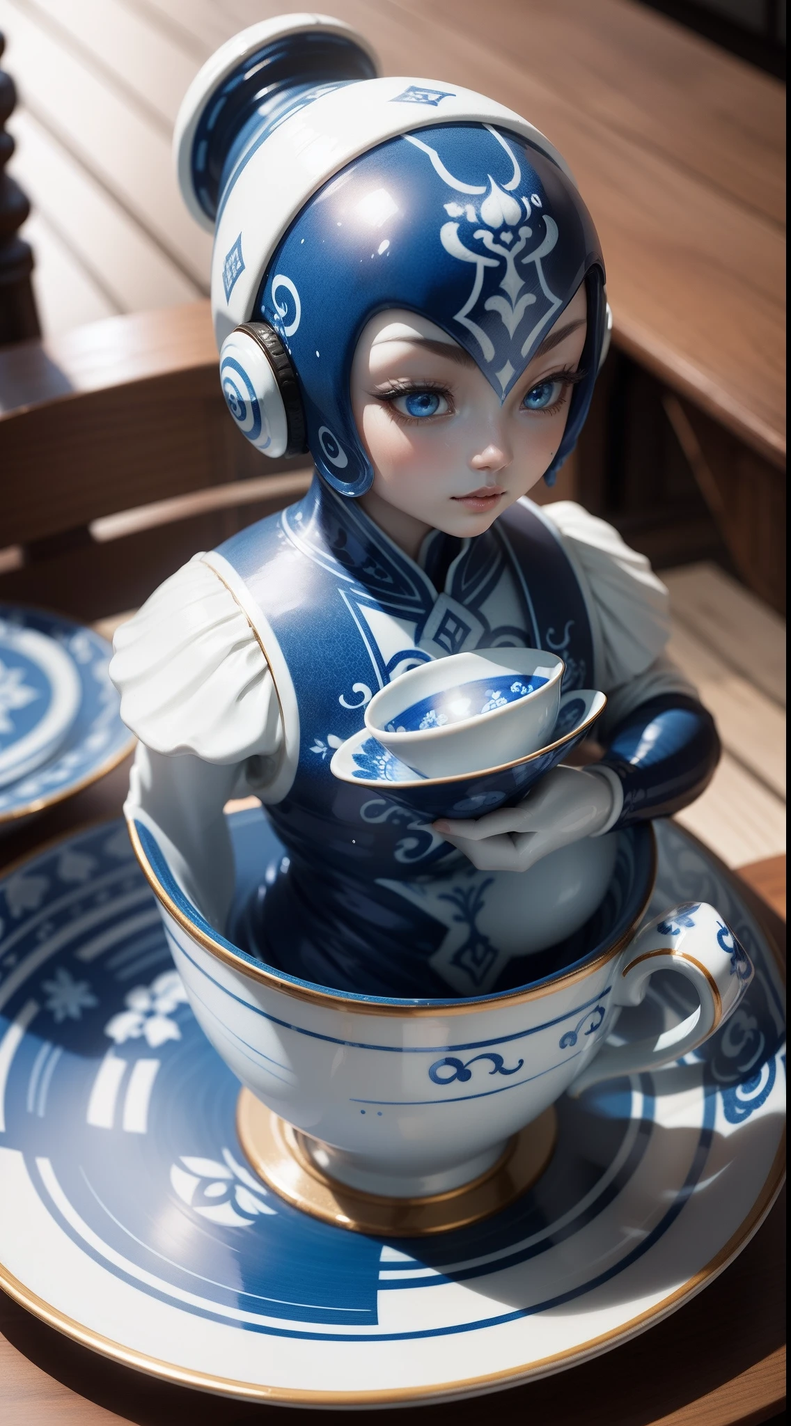 Humanoid teacup,Blue and white porcelain style,