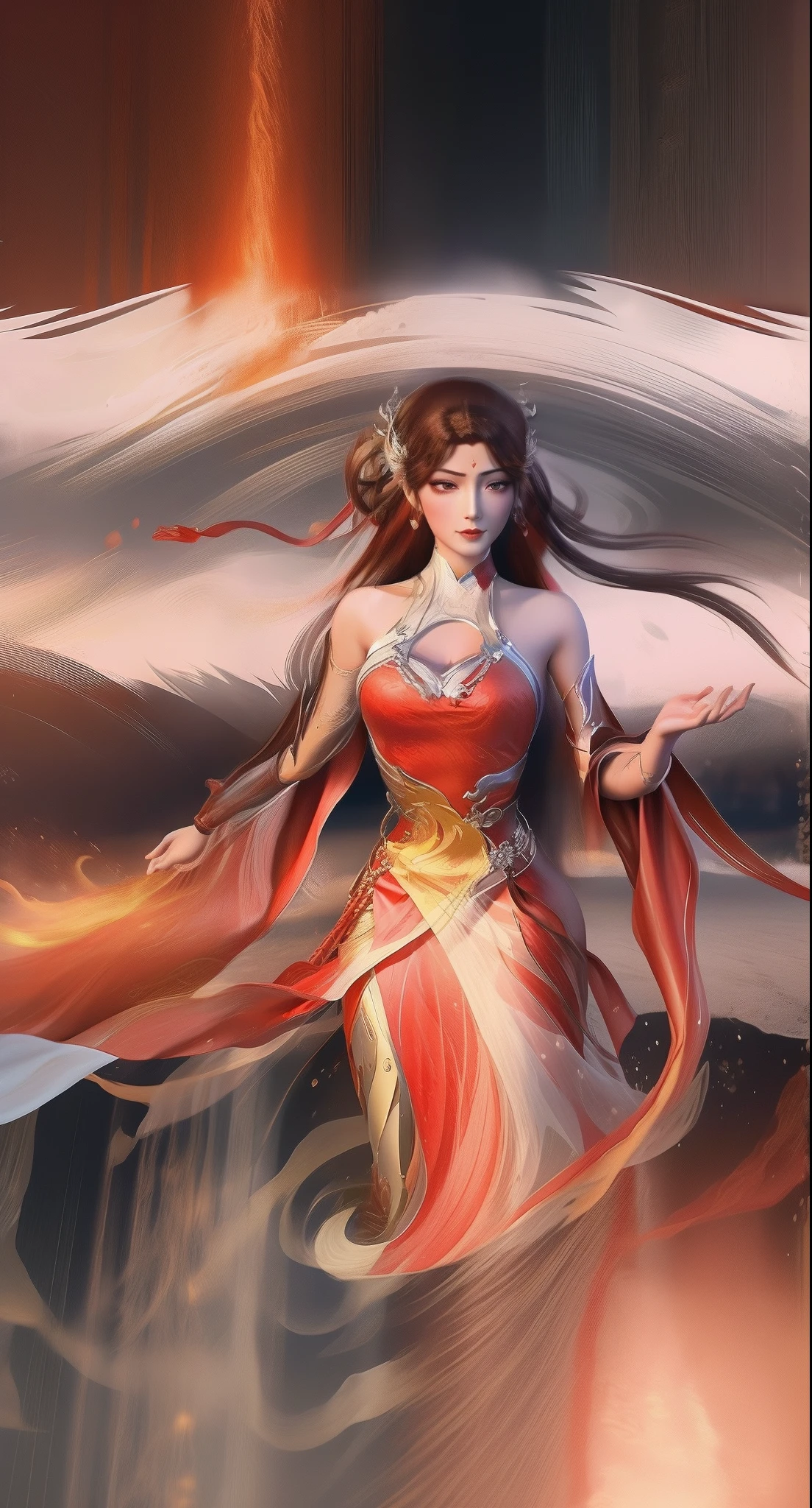 An Arad woman in a red dress walks in the river carrying a lantern, full-body xianxia, inspired by Park Hua, by Yang J, Inspired by Lan Ying, Extremely detailed Artgerm, inspired by Du Qiong, inspired by Ju Lian, art-style, Ruan Jia and Artgerm, lunar themed attire