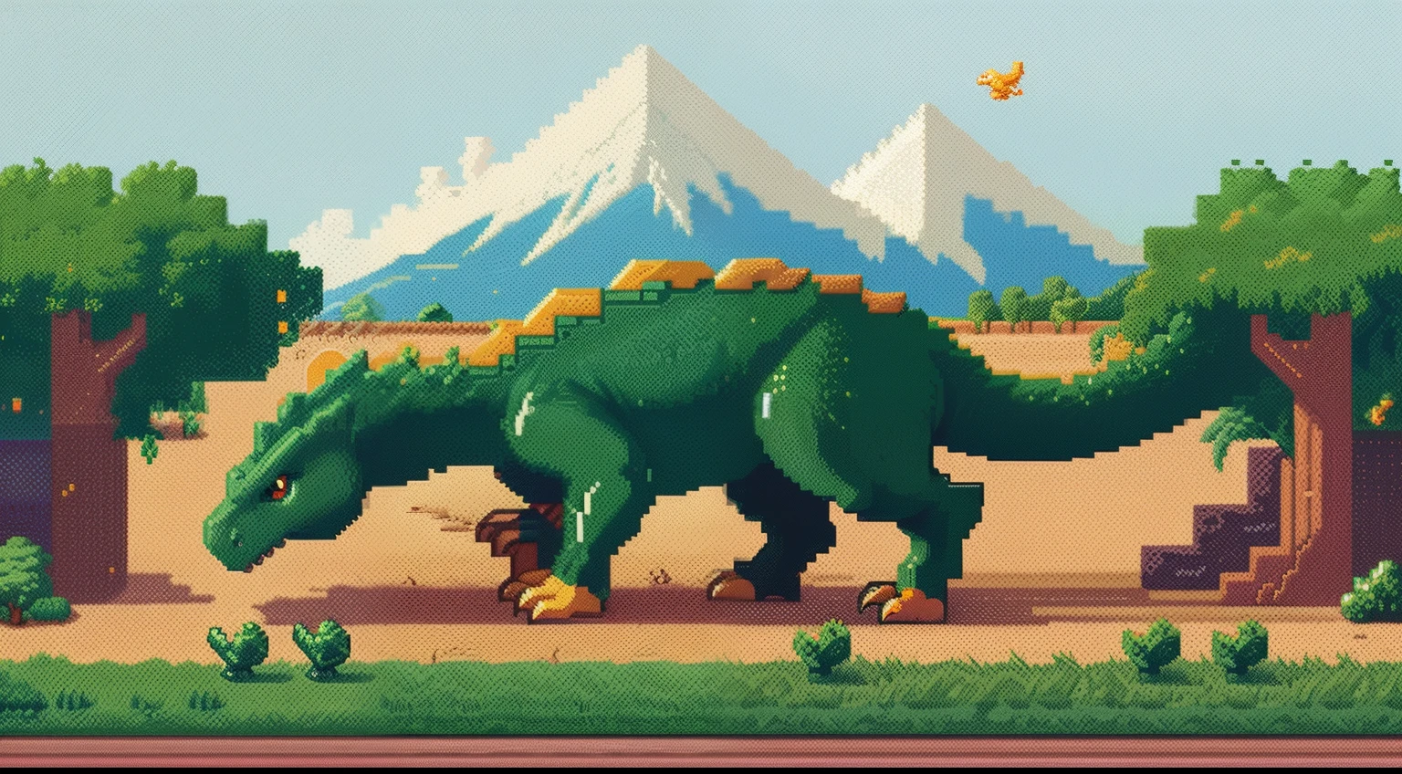 Dinosaur pixel image close-up,Cute dinosaurs,Dinosaurs interact with people,1:1 cephalic body,Dragon pixel art, 1 0 0 0 x 1 0 0 0 pixel art, pixel art sprite, videogame sprite, high quality pixel art, Pixel art vintage Digimon bitmap, For red and blue Digimon, Pixel uh, 32-bit pixel art, vintage art, pixel art 8 - bit, pixelart style