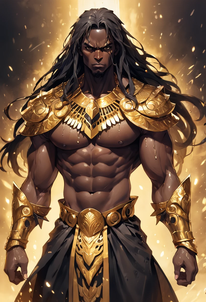 dark skin teenage man, handsome, thick black dreadlock hair, brown eyes, slender, strong, spearman, handsome, anime, hybrid, lion ears and tail, white dress shirt, black pants