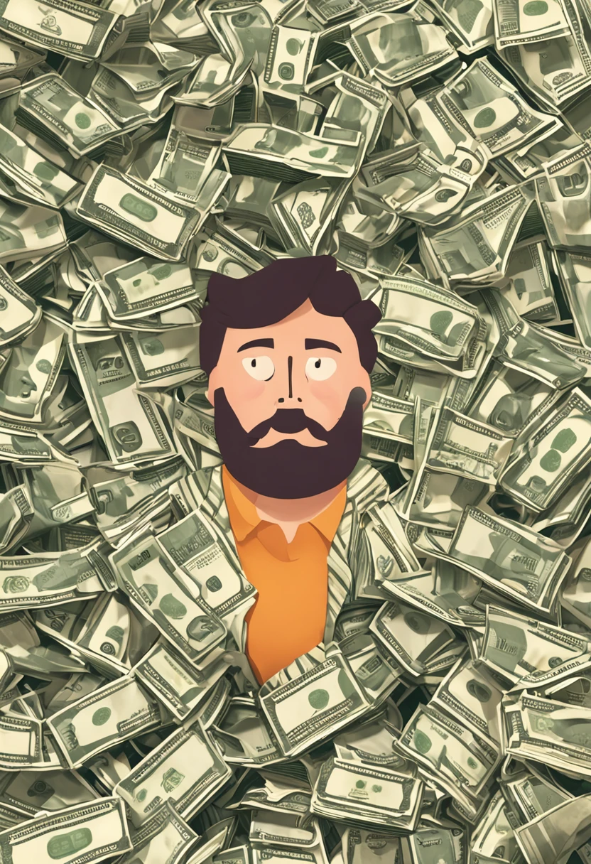 Generate an image of a person fanning themselves with a stack of money. Capture the scene as they playfully fan their face with the bills, displaying a lighthearted sense of luxury and amusement