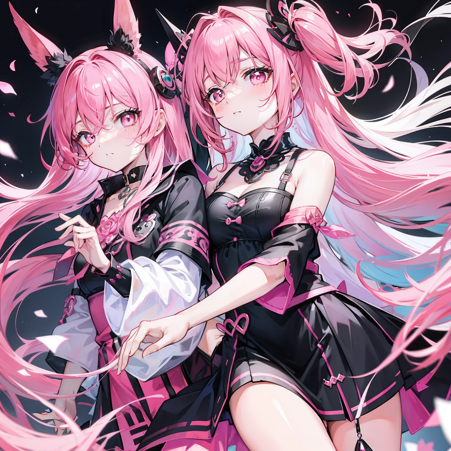 Black-pink hair, Charming pink love pupils, Daji wearing a pink and black dress