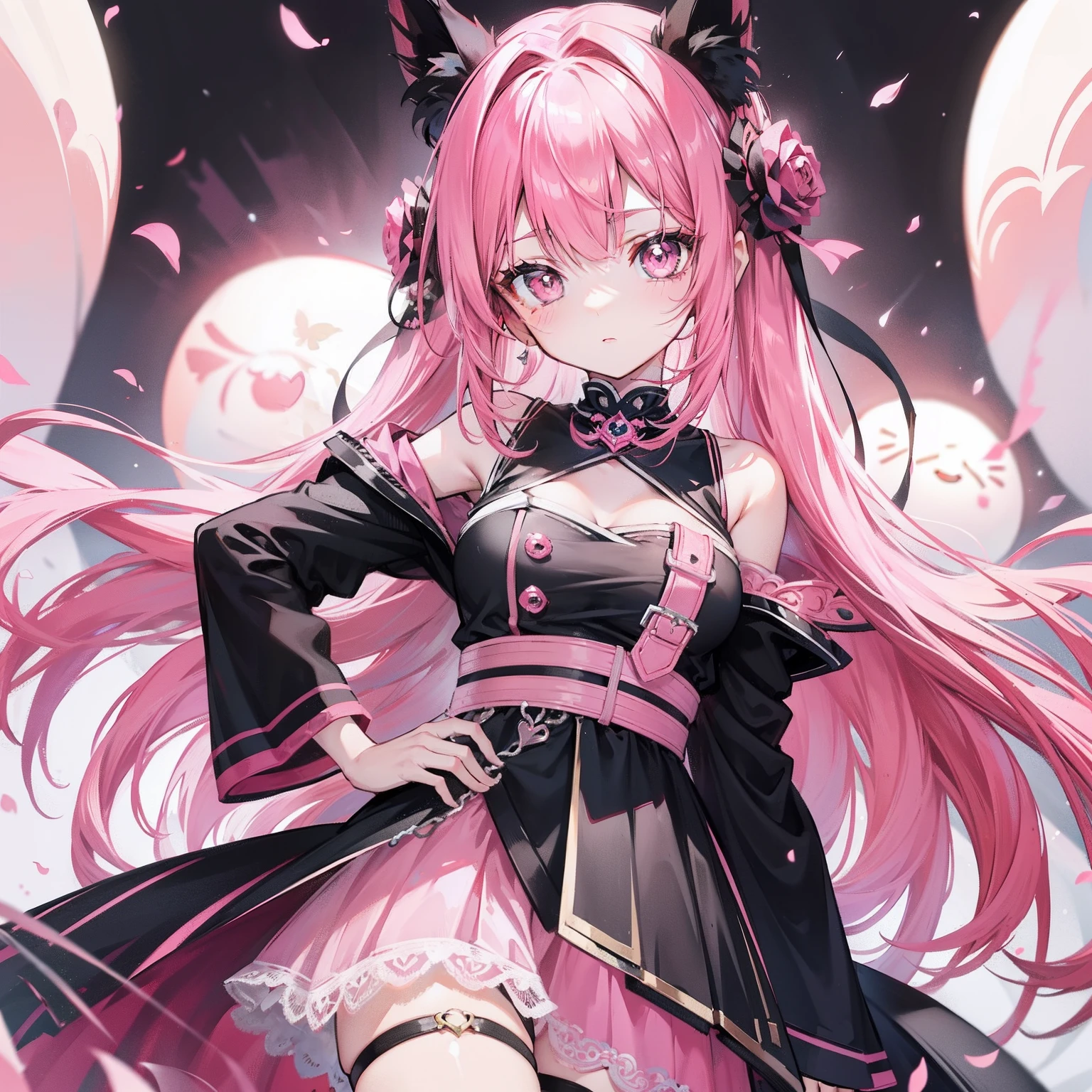 Black-pink hair, Charming pink love pupils, Daji wearing a pink and black dress