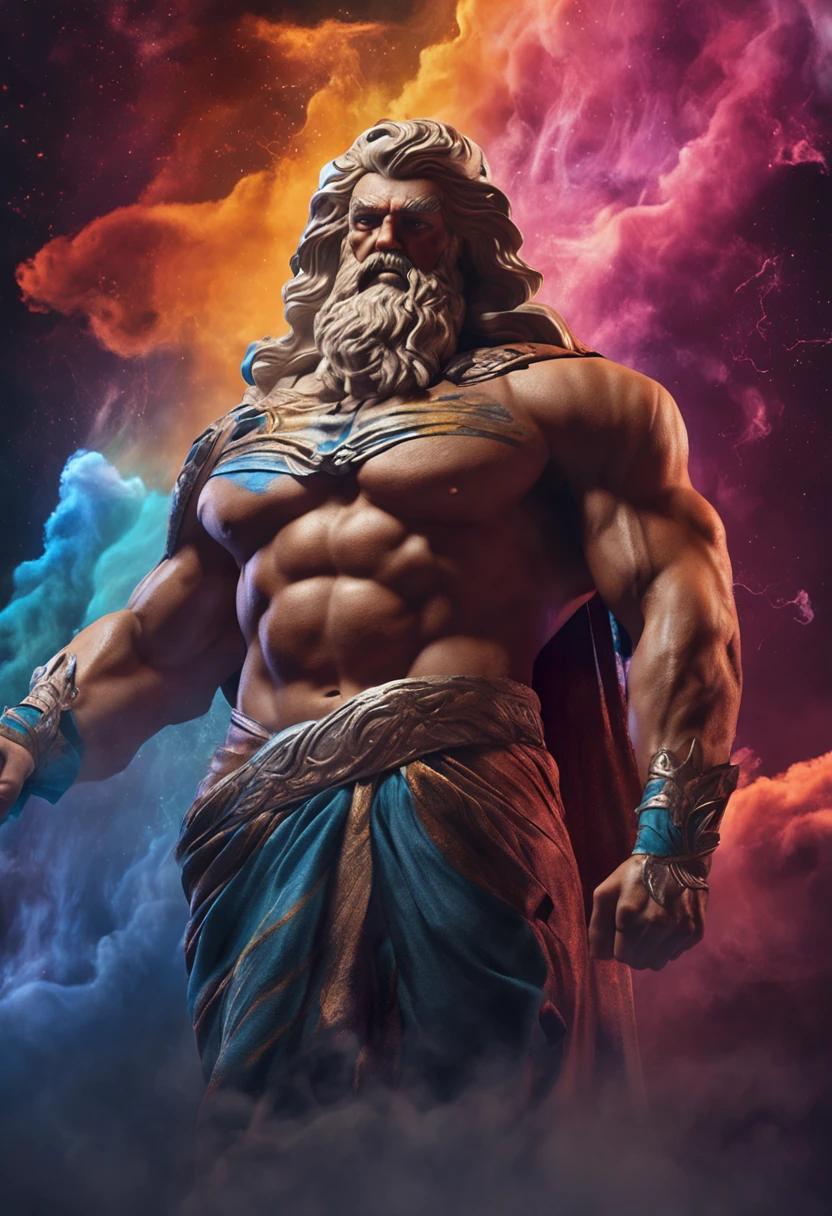 Create a painting of Zeus showing his power