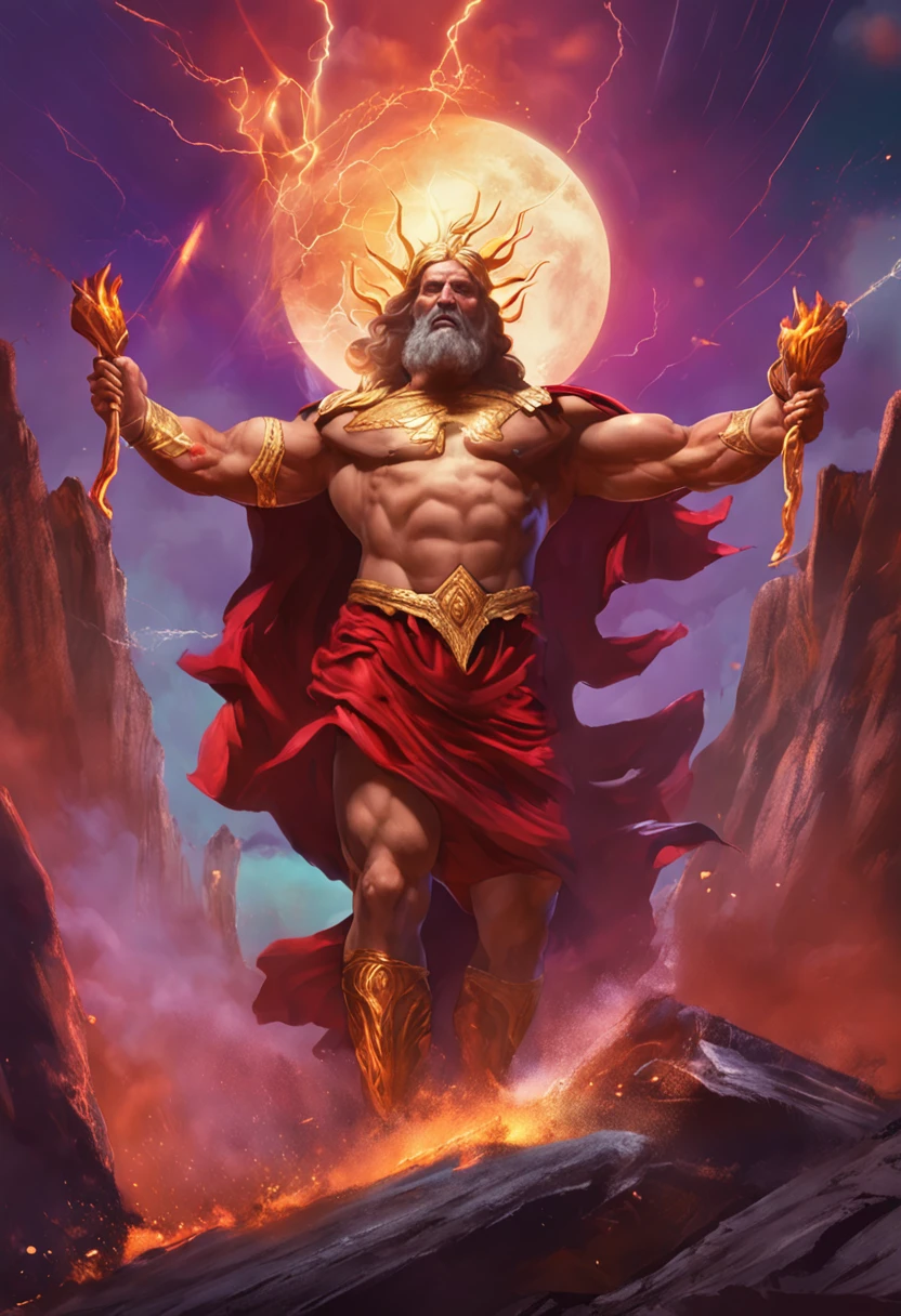 Create a painting of Zeus showing his power