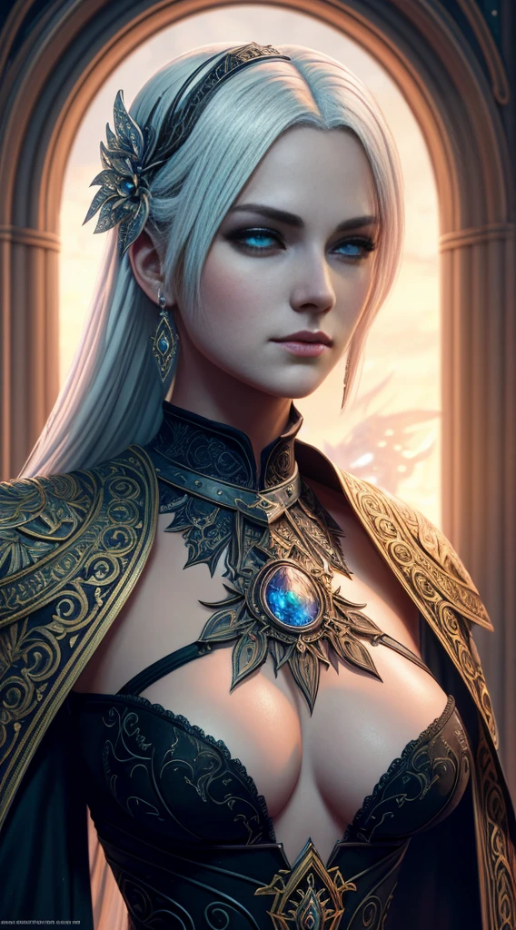 (extremely detailed CG unity 16k wallpaper:1.1), (Denoising strength: 1.45), (tmasterpiece:1.37), game style, A white-haired and lightning goddess of ice surrounded her, Black lace, full bodyesbian, nice perfect face with soft skinice perfect face, Concept art portrait by Greg rutkowski, Art germ, Ultra-detailed and intricate Gothic art trends in Artstation ternary colors, Fantastical, intricately details, Splash screen, Complementary colors, fantasy concept art, 8K resolution, Deviantart's masterpiece, Oil painting, Heavy strokes