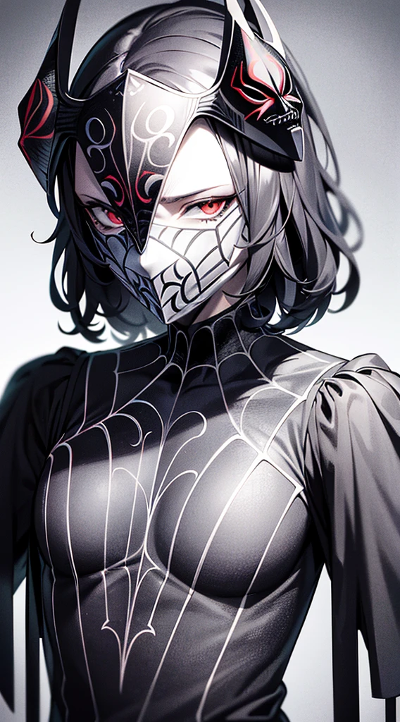 Spider Self-Portrait, Render with charcoal and ink, Only masks have color, (extremely detailed CG unity 16k wallpaper:1.1), (Denoising strength: 1.45), (tmasterpiece:1.37), game style