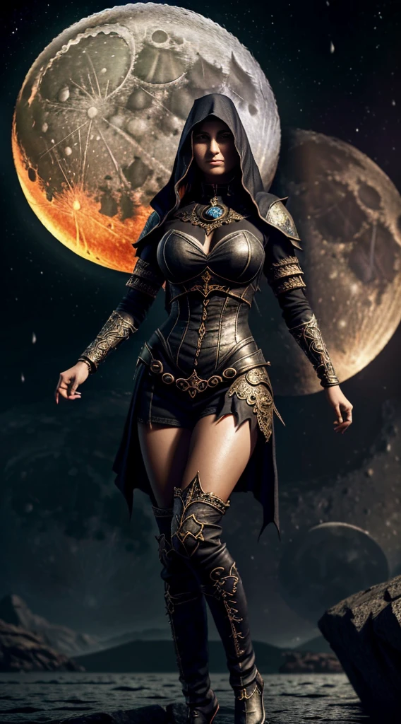 3D style, (the huge moon:1.5), (extremely detailed CG unity 16k wallpaper:1.1), (Denoising strength: 1.45), (tmasterpiece:1.37), game style, Tatti 23 is a dark elf woman out of the water, rain, Dark light, Nice legs, nice perfect face with soft skinice perfect face, Concept art portrait by Greg rutkowski, Full-body art, Full body photo, Art germ, Ultra-detailed and intricate Gothic art trends in Artstation ternary colors, Fantastical, intricately details, Splash screen, Complementary colors, fantasy concept art, Dragon theme, Epic flames, 8K resolution, gothic deviantart masterpiece, Oil painting, Heavy strokes