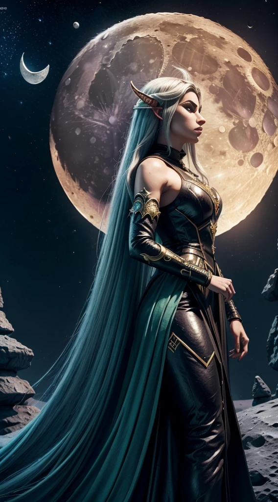 3D style, (the huge moon:1.5), (extremely detailed CG unity 16k wallpaper:1.1), (Denoising strength: 1.45), (tmasterpiece:1.37), game style, Queen of the Dark Elves, a green forest