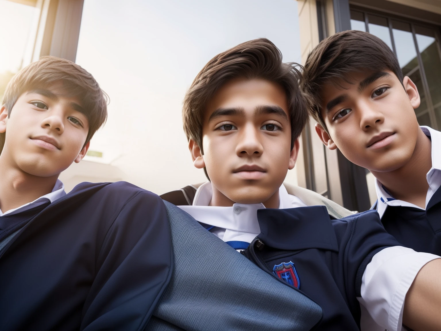 Three school boys age, realistic