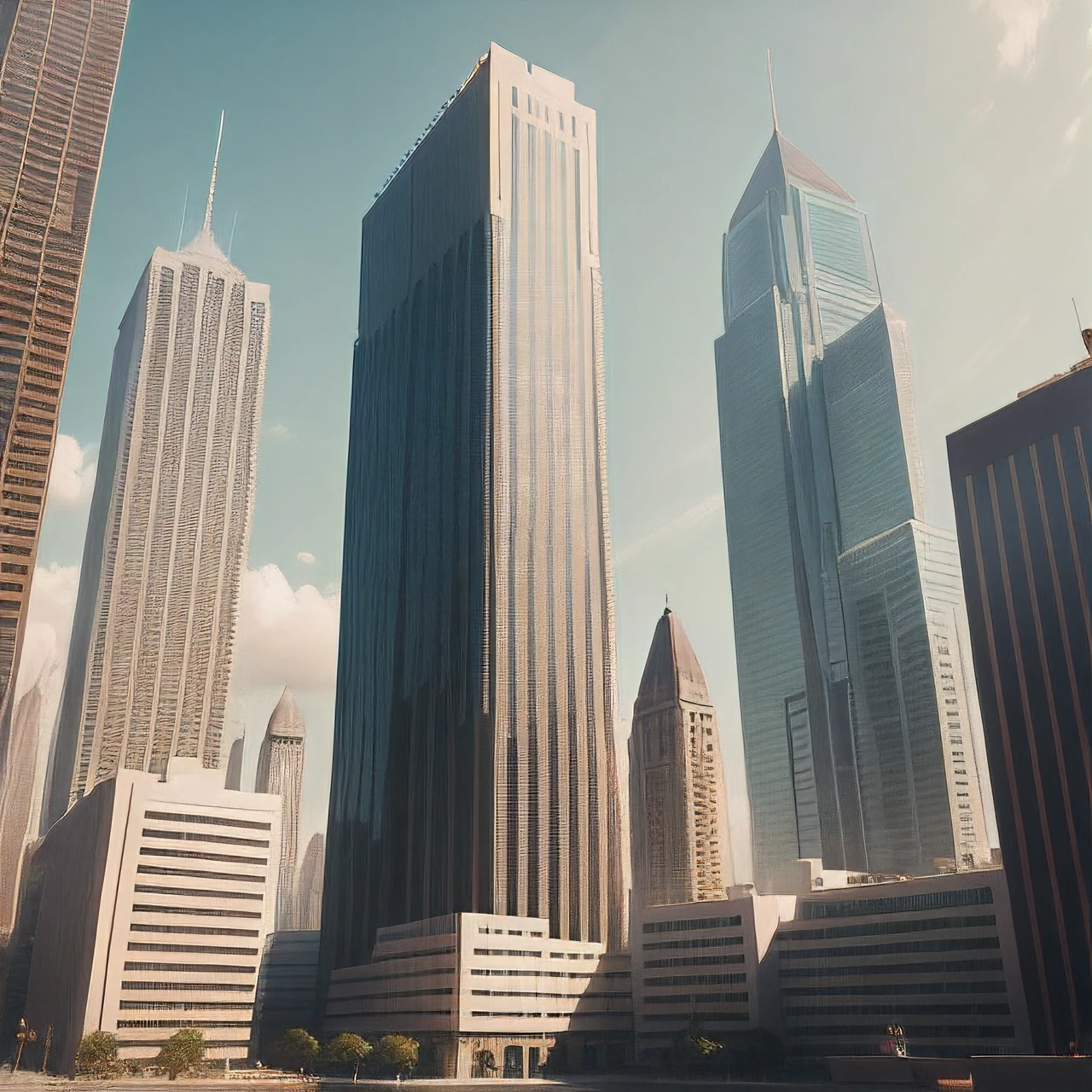 Tall structures,Ceramic facades,8K,Multiple buildings