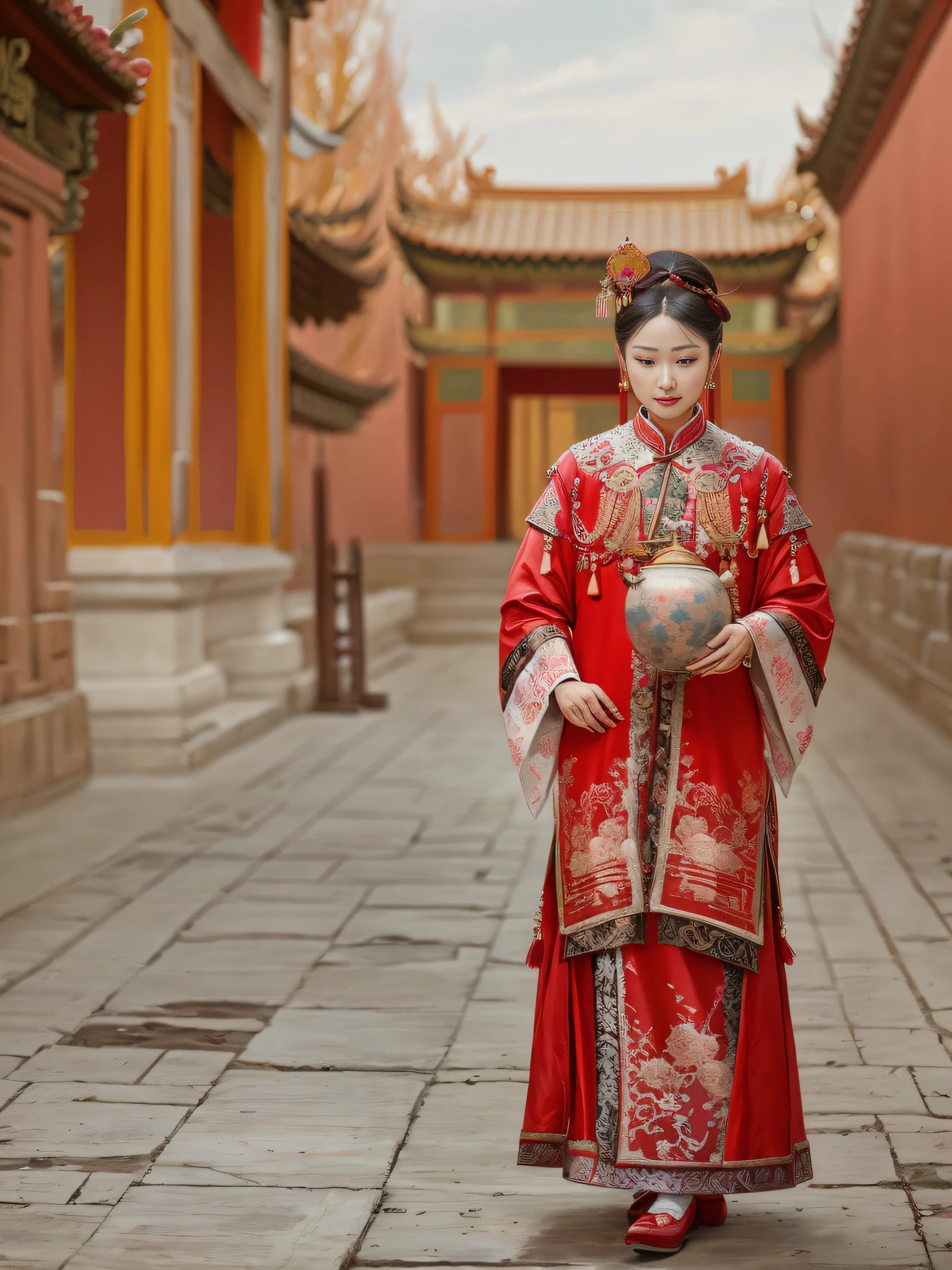 Arapefi, Wearing a red dress and hat, Standing in an ancient palace, Traditional Chinese clothing, Palace , A girl in Hanfu, Wearing ancient Chinese clothes, chinese empress, Chinese costume, wearing ornate silk clothes, Hanfu, Chinese dress, with acient chinese clothes, China Princess, Chinese traditional, Chinese woman, Qing dynasty, wearing fancy clothes