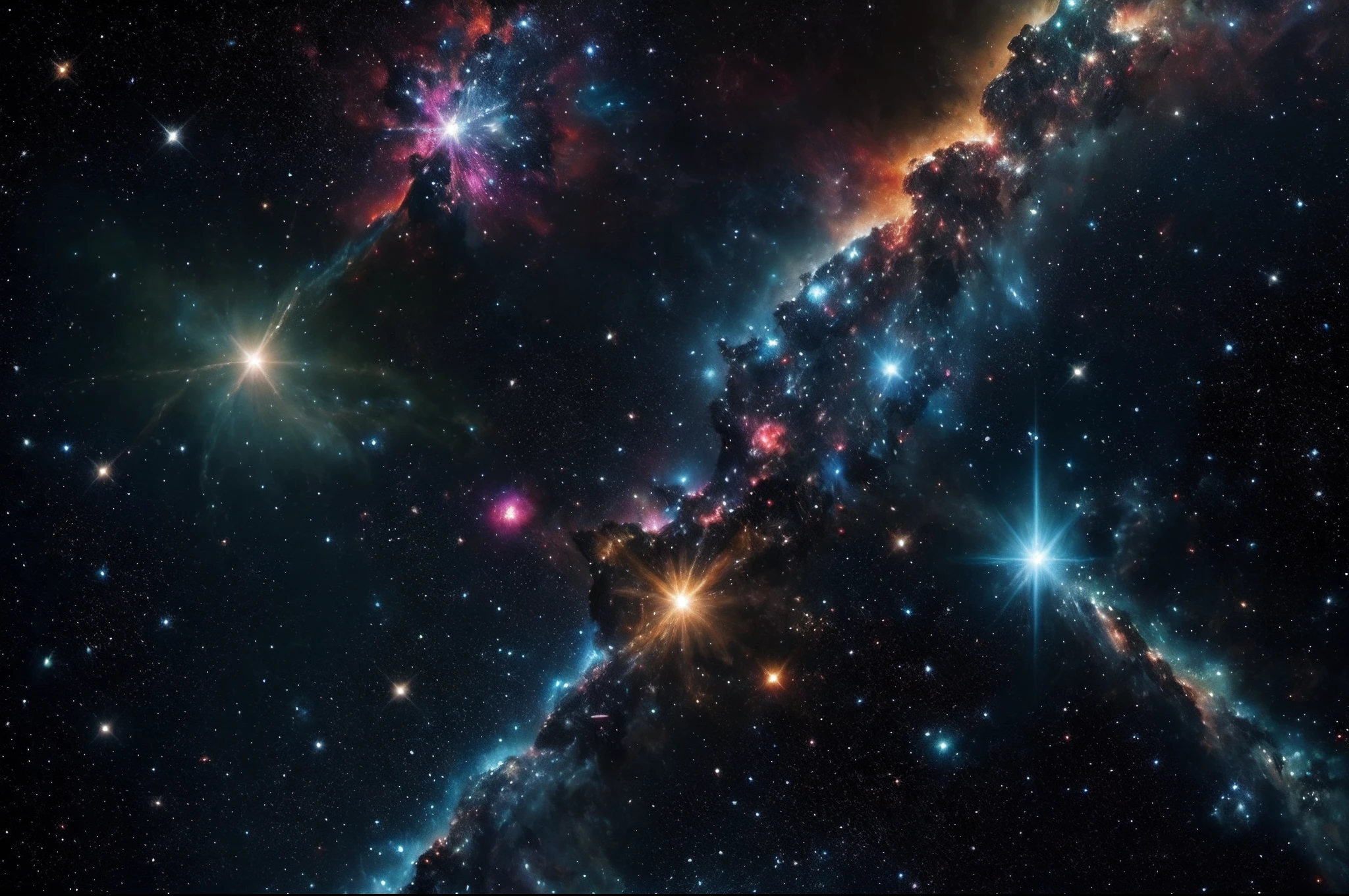 a close up of a star formation with a black background, gemini star formation, distant nebula are glowing algae, stellar formation, exploding nebulae, a cosmic entity made of stars, dramatic exploding nebulae, glorious galactic collision, galactic light colors, collapsing stars and supernovae, in a nebula, gorgeous nebula is born, suns and supernovas
