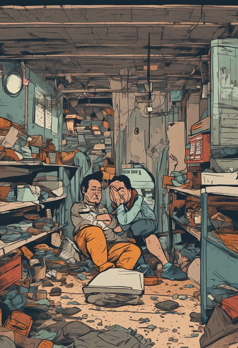 Generate an image of a person with a sad and weary expression, conveying the emotions of financial distress. Capture the scene as they look downtrodden and tired due to their lack of funds, reflecting the challenges and burdens of their situation