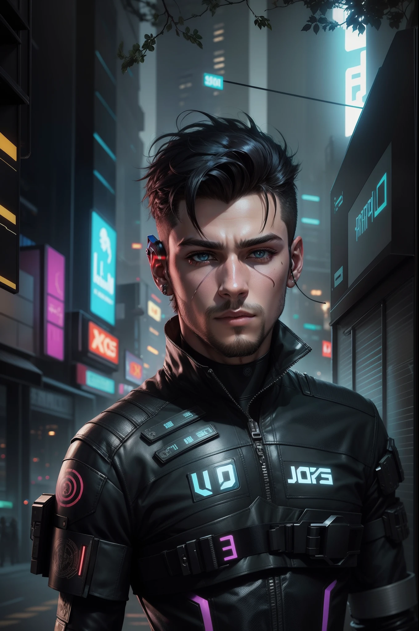 Change background cyberpunk handsome boy, ultra realistic,