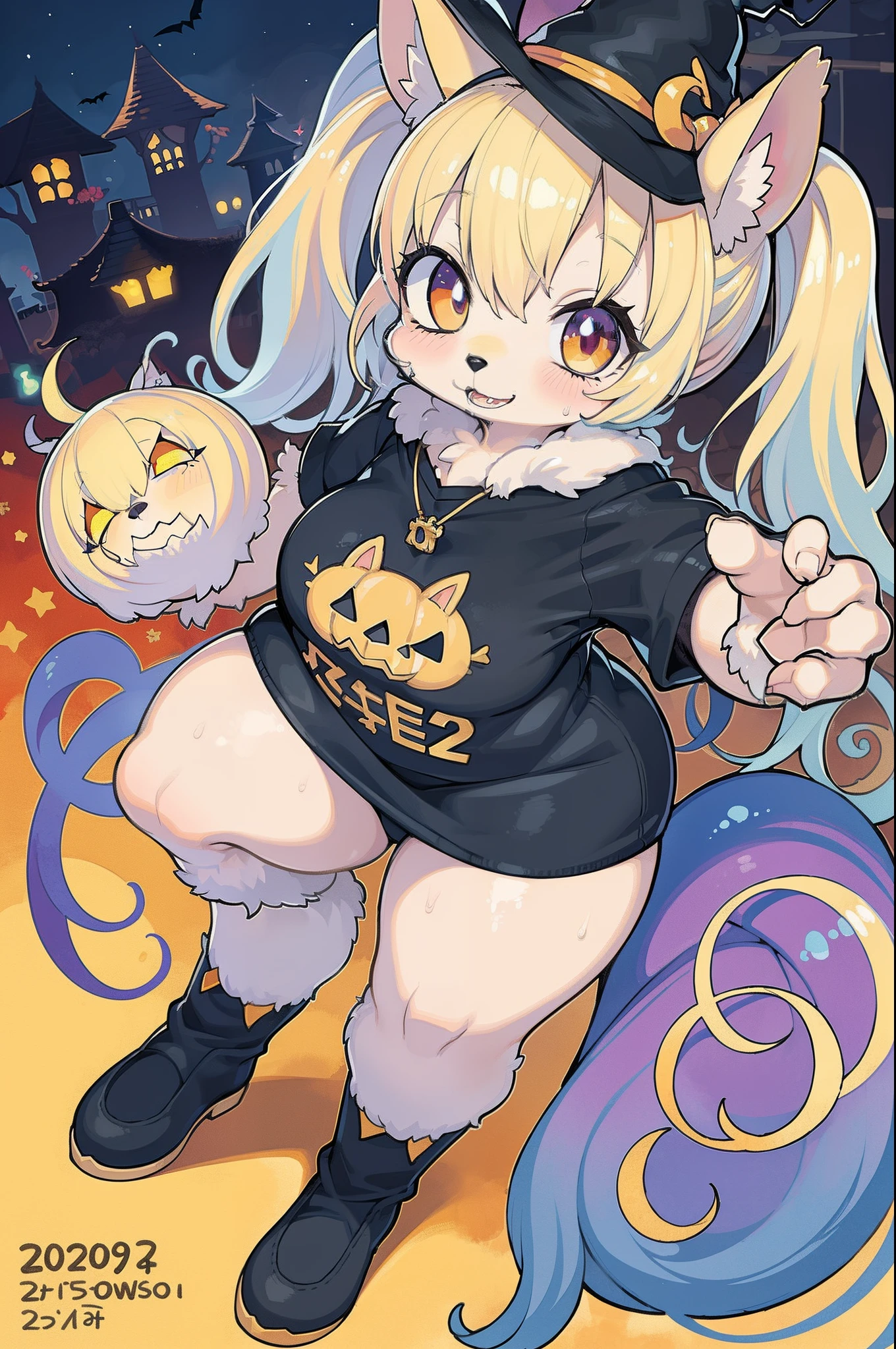 Charming Halloween Witch Autumn Icon Pack, Random facial expressions, Random coloring, Cartoon style, 2D, planar vector, Character Design, T-shirt design, Colorful splashes, Vector art, Fantasy Art, Watercolor effect,Digital Painting, white bg, 8K,body covered with fur
