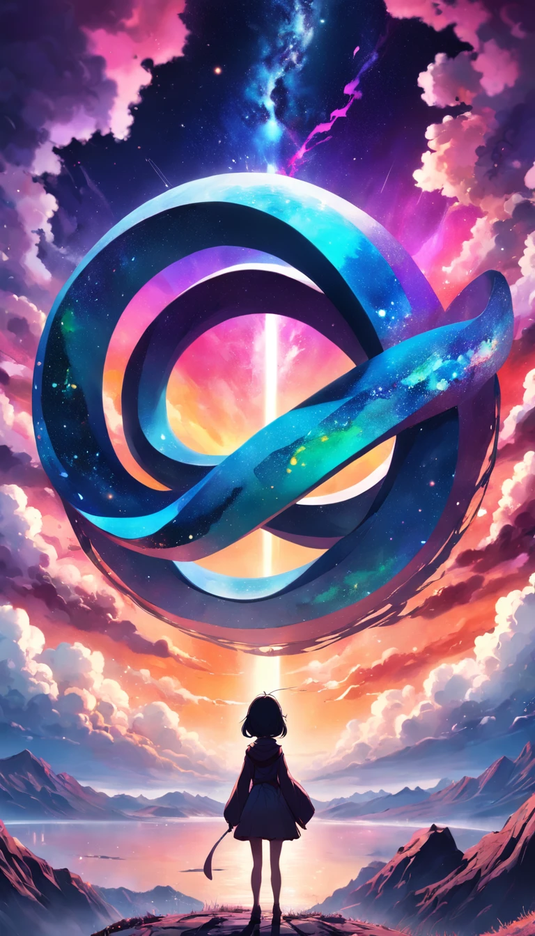 Infinity symbol,3D model with colorful colors,Ink landscape background