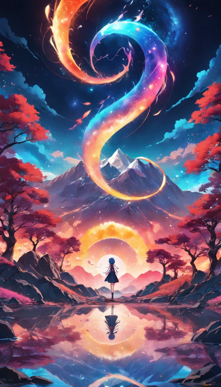 Infinity symbol，3D model with colorful colors，Ink landscape background