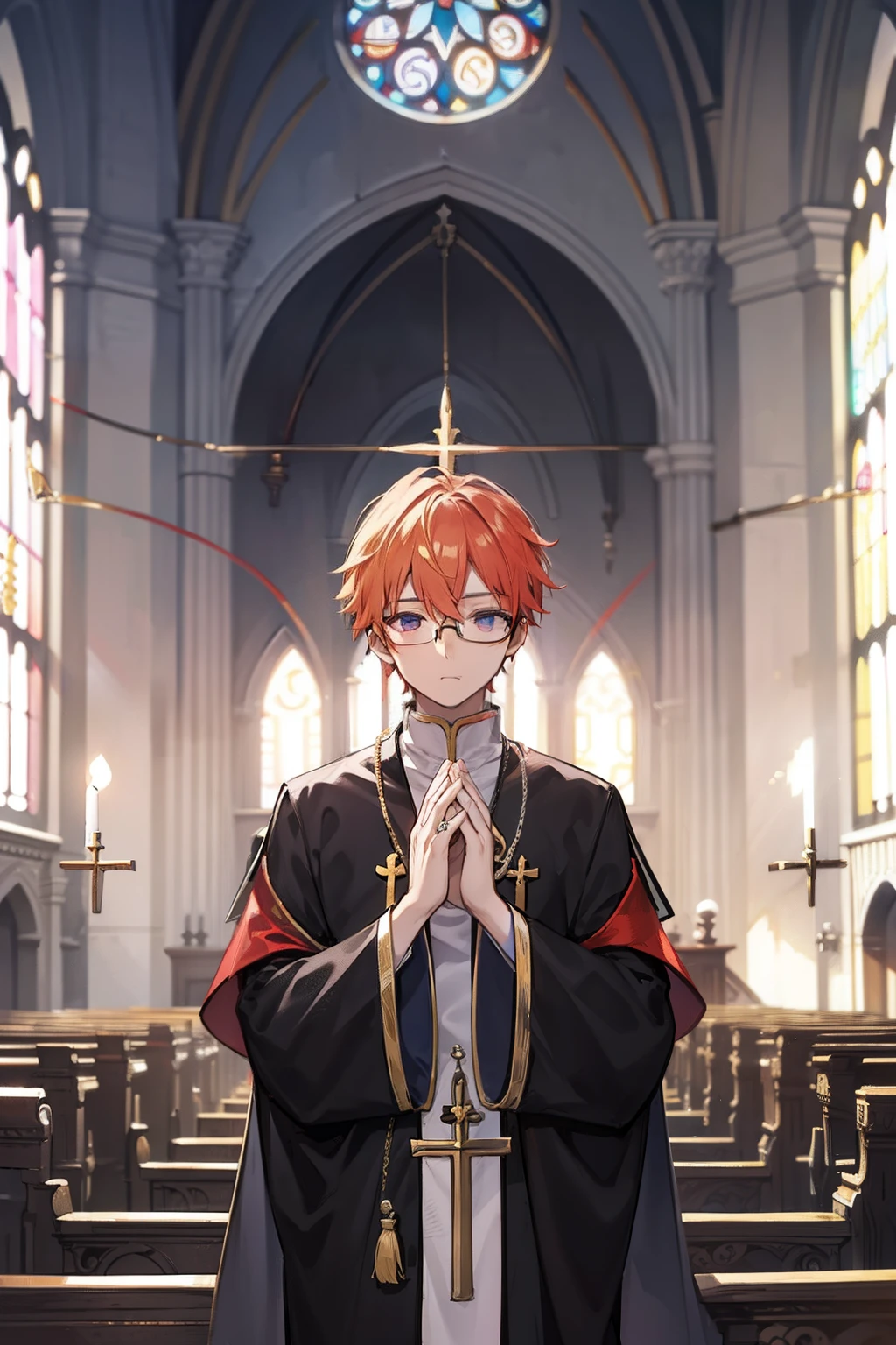 Priest　Pray in Church　eye glass　male people　{{ember}}