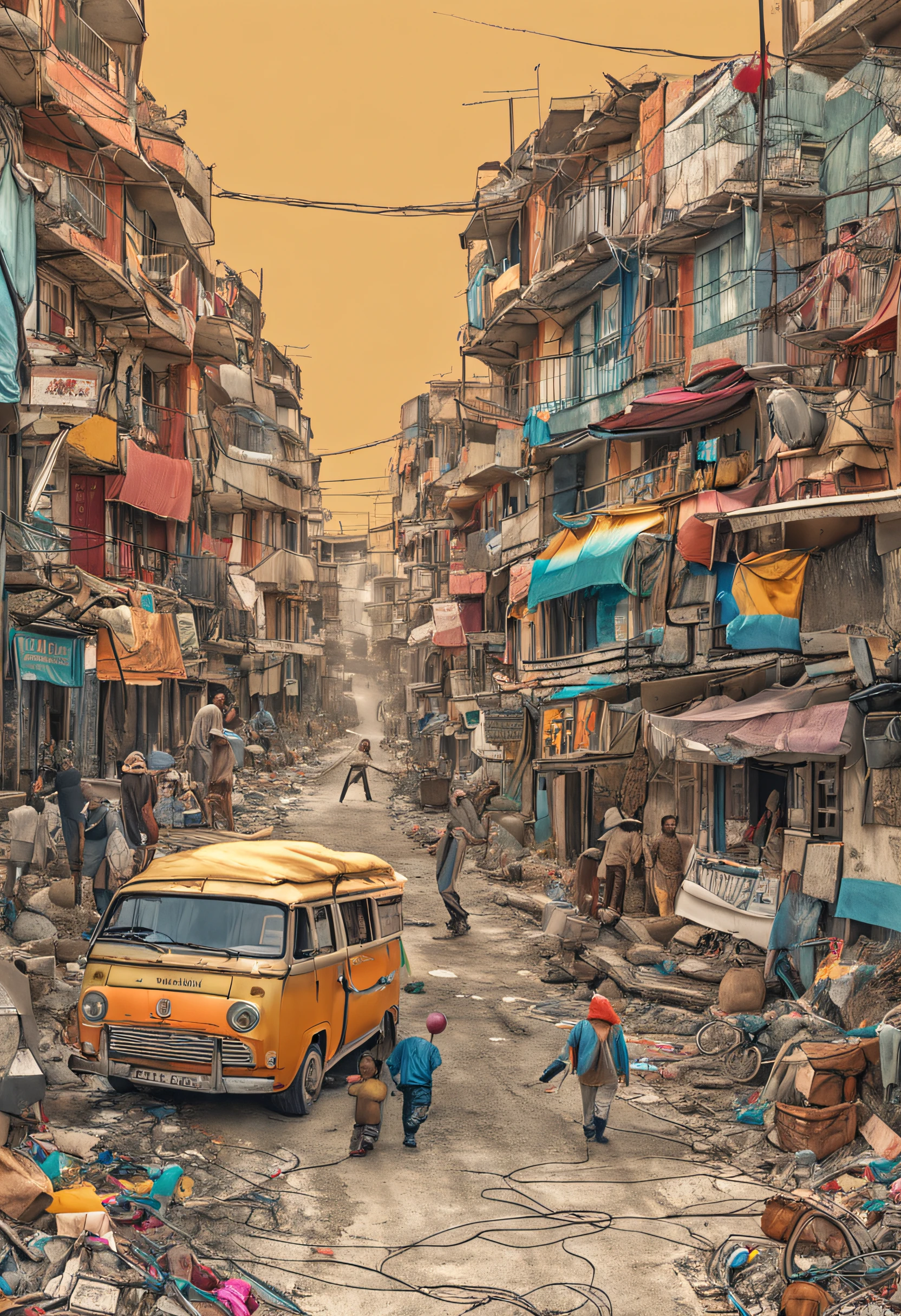 Best quality, Masterpiece, 超高分辨率, (photograph realistic:1.4), surrealism, Dream-like,fusionart, road,crossroad,with people coming and going,People become paintings,Draw with hands and feet,There are old people, children and adults,whoop,Pope Innocent X,There are all kinds of shoes,Identity has dignity and humility,large scene,Overlooking,Draw with hands and feet,