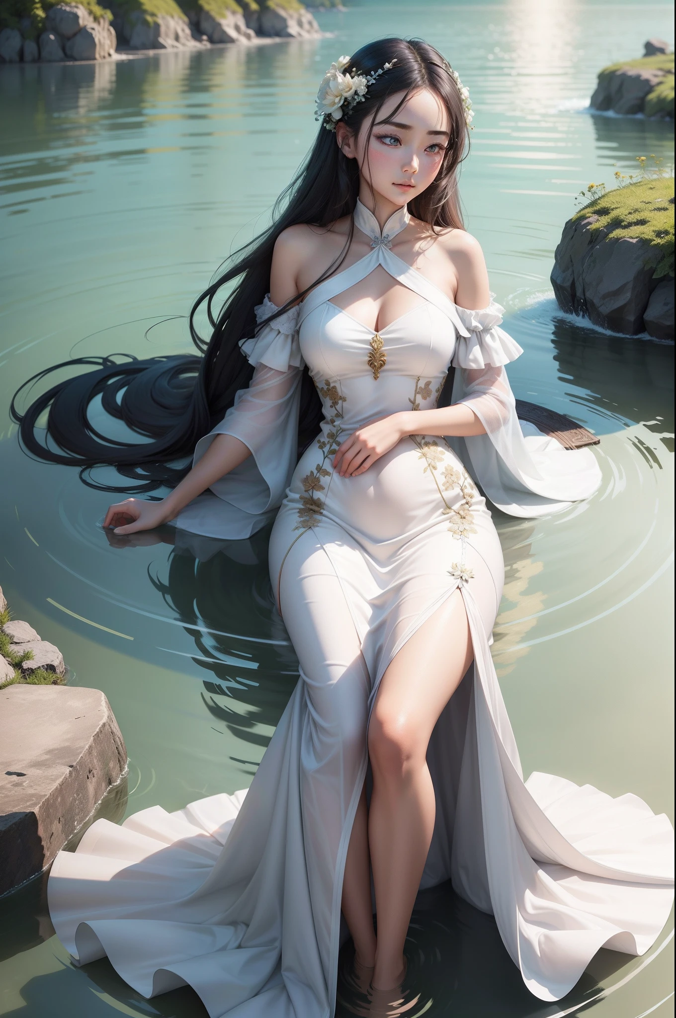 Beautiful dance dynamics, Long legs , Water play,In the pool,play, ((Flowing long hair))Official Art , Unity8k Wallpaper , Extremely detailed , Visible cleavage, Pretty and beautiful , Sexy long legs, masterpiece , best quality ,Practical, Very detailed illustrations ,Extremely detailed , Intricate details , Extremely complex and detailed , Very detailed 8KCG wallpaper , Caustics .reflection , Ray Tracing , Devil Theme ,nebula ,Dark aura, Network Effects , (1 Girl)Solitary , 小蓝Butterfly , Dozens of monarch butterflies around , (Blue plasma flame , (insect , Butterfly)) 圣光Butterfly天使 , Butterfly翅膀 , Pastel tones in Rococo style ,Light white and light dark red , Incredibly beautiful , Cherry blossoms , Surrealism ,painting , Ethereal , Mixing reality and fantasy elements ,Ray Tracing , Complex patterns , Delicate lines , Perfect your hands, Starry Sky , rich and colorful , Star