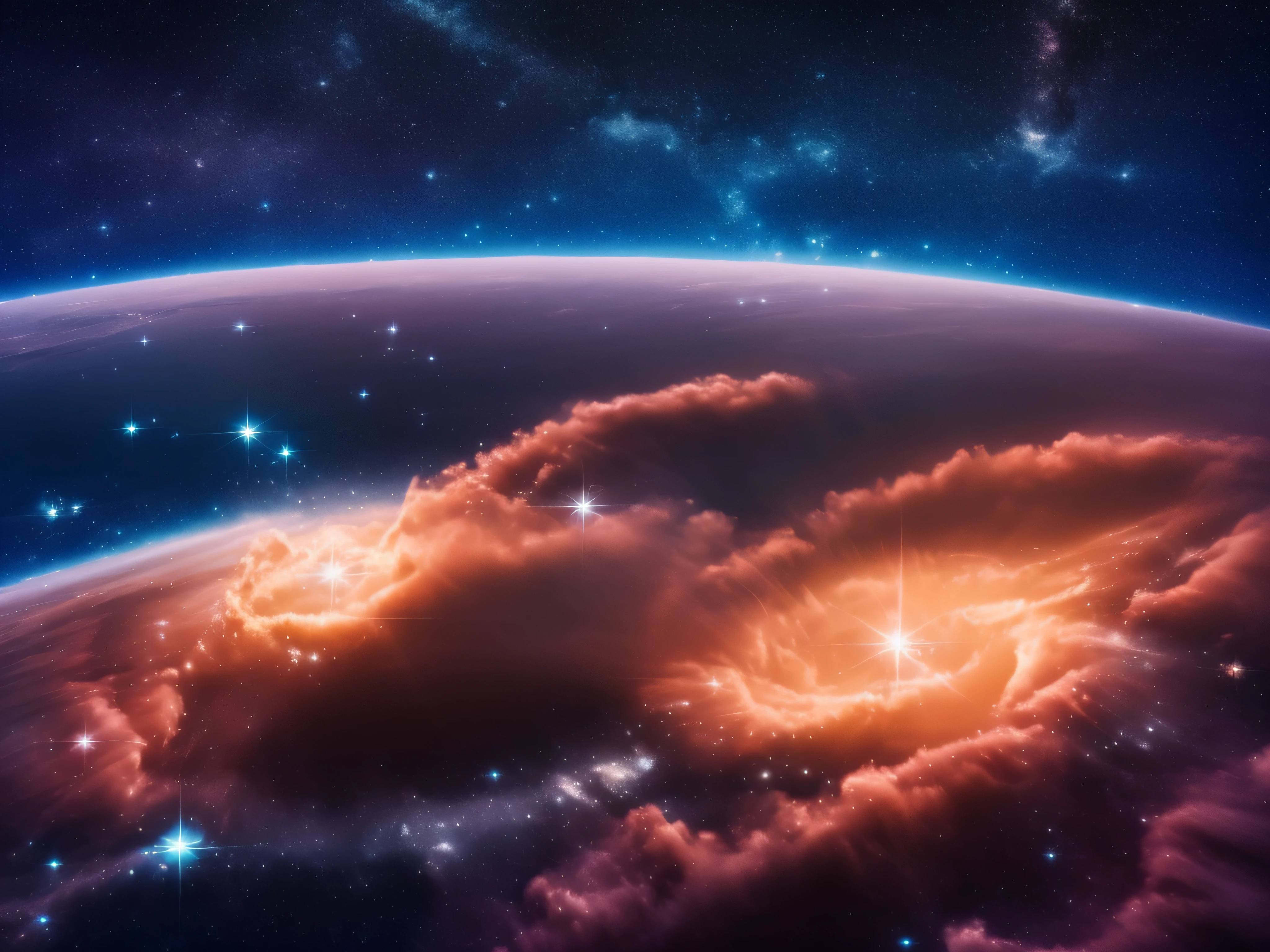 A sleek, silver spaceship glides effortlessly through the vast expanse of space, surrounded by swirling nebulae and distant stars, creating an ethereal and awe-inspiring atmosphere of wonder and exploration, with vibrant colors and smooth metallic surfaces, captured by a high-end Hasselblad camera, using HDR techniques.