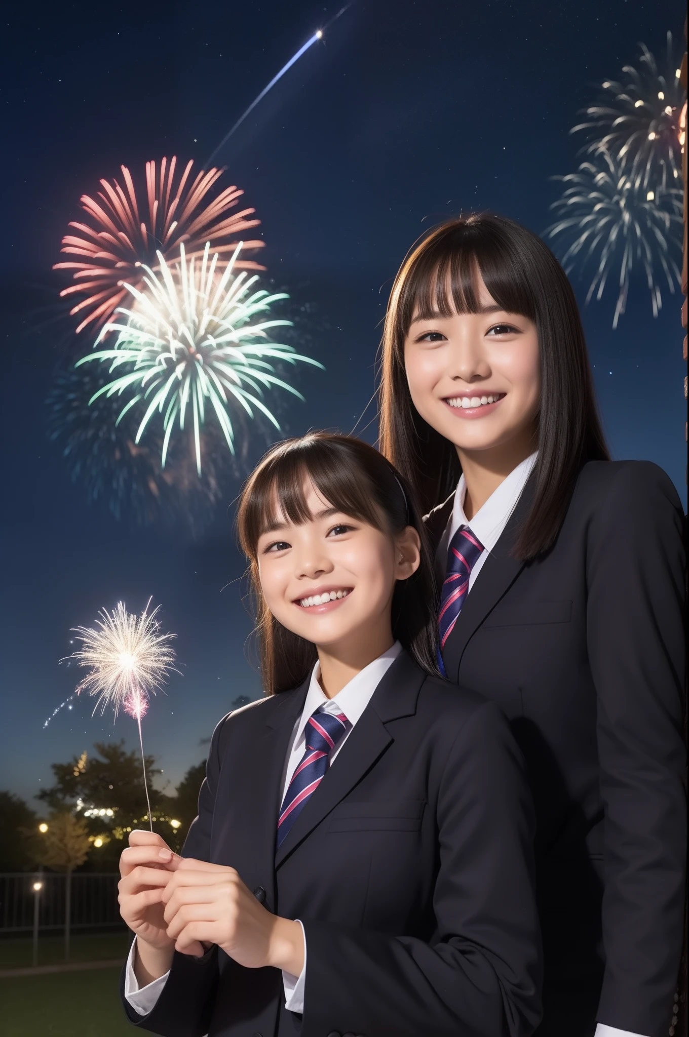 A smile、hi-school girl、校服、While doing fireworks、starrysky、Aurora