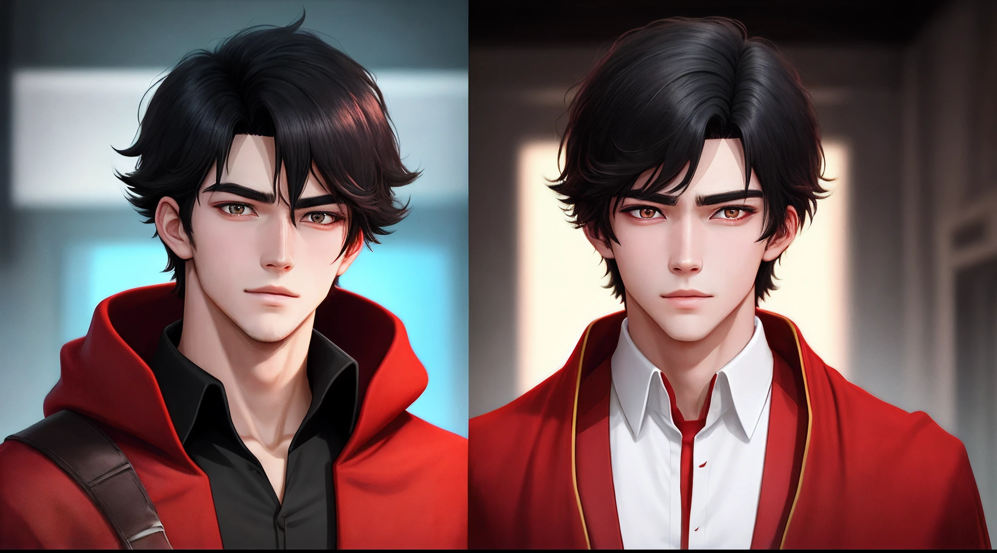 Black-haired, red-robed, red-eyed, two-dimensional handsome boy