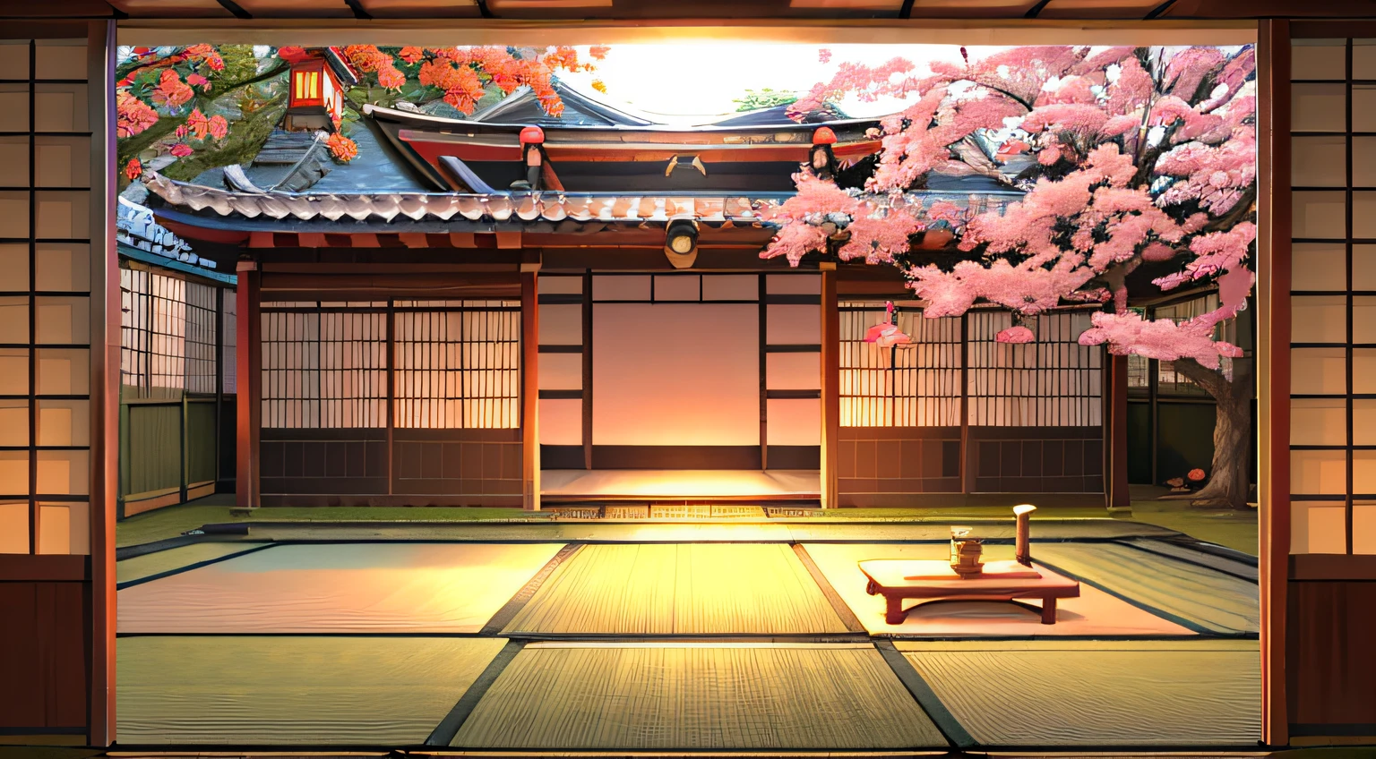 Japanese-style room with tatami mats　background only　Outdoor gravel in the summer garden