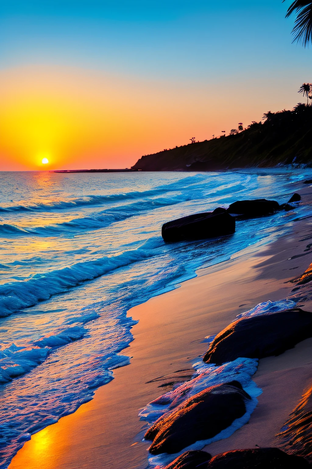 the setting sun,beachside,evening light,plethora of colors,dream magical