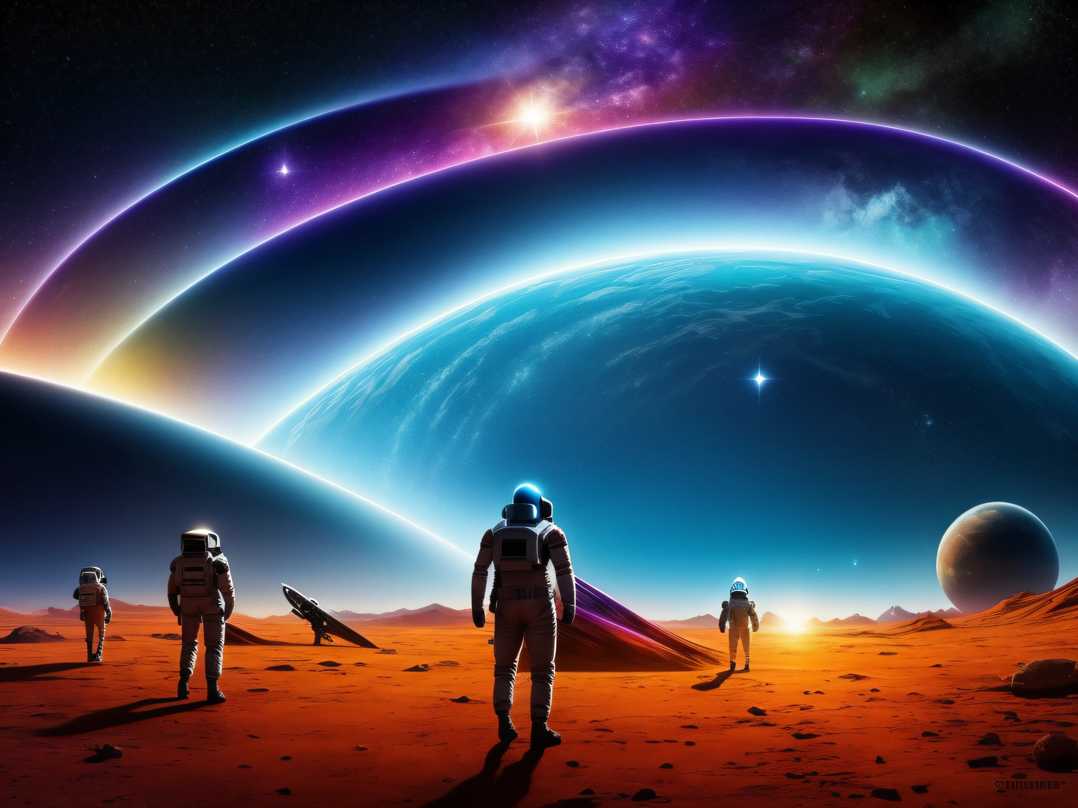 "Interstellar beings in a vibrant cosmic landscape, showcasing the wonders of extraterrestrial life."