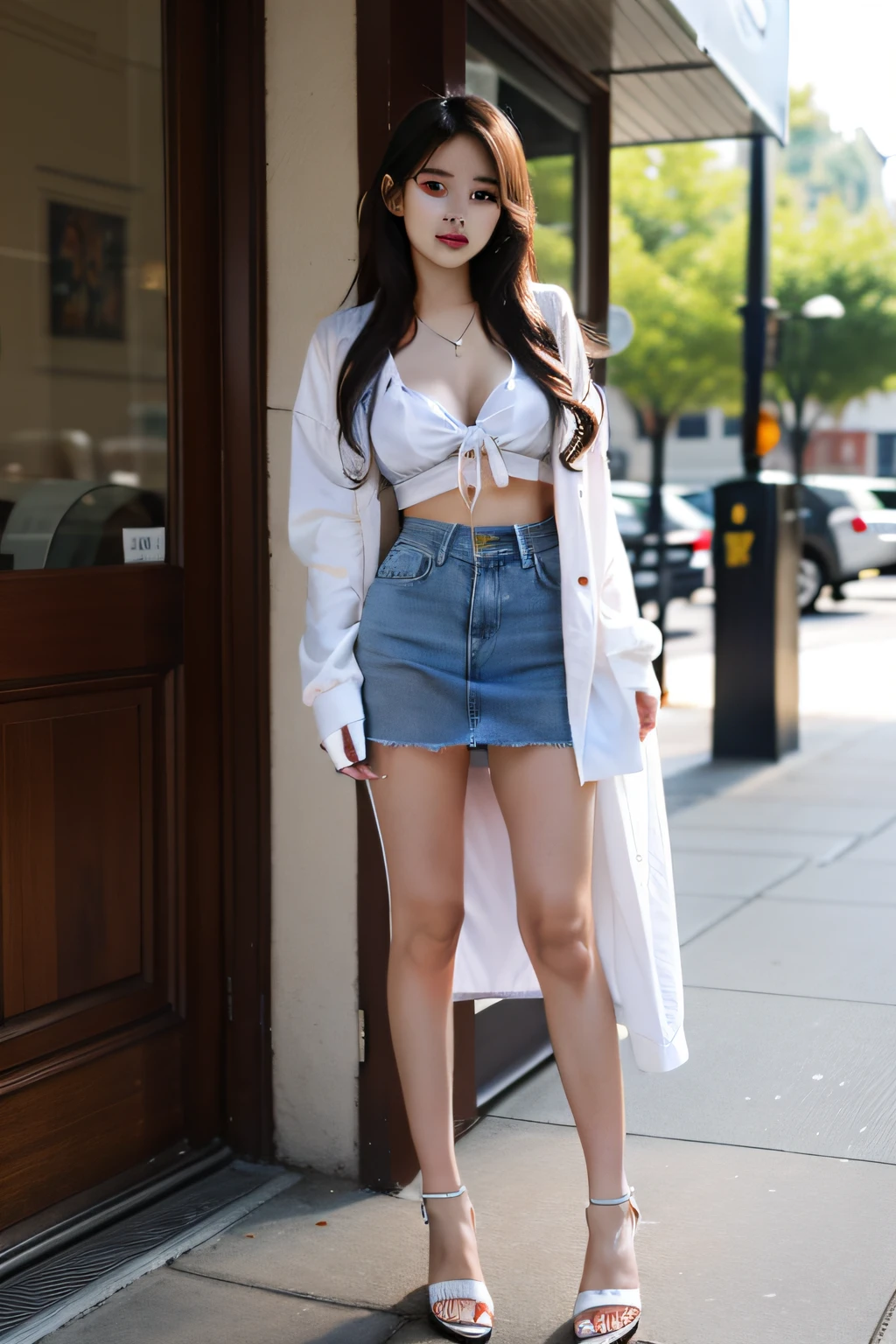 s girl,Bigchest,Superskirt,long whitr hair,full bodyesbian,sandals