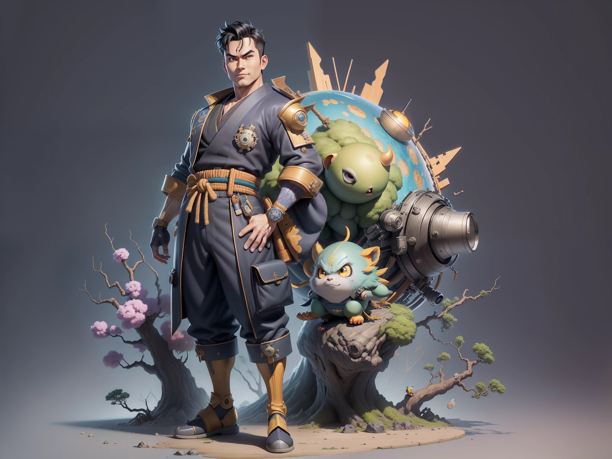 Young man with oriental face in leather hat, dragon, formal suit, short black hair, silver glasses, digital painting, 3D character design by Mark Clairedon and Pixar and Hayao Miyazaki and Akira Toriyama, the illustration is a high-definition illustration in 4K resolution with very detailed facial features and cartoon-style visuals.