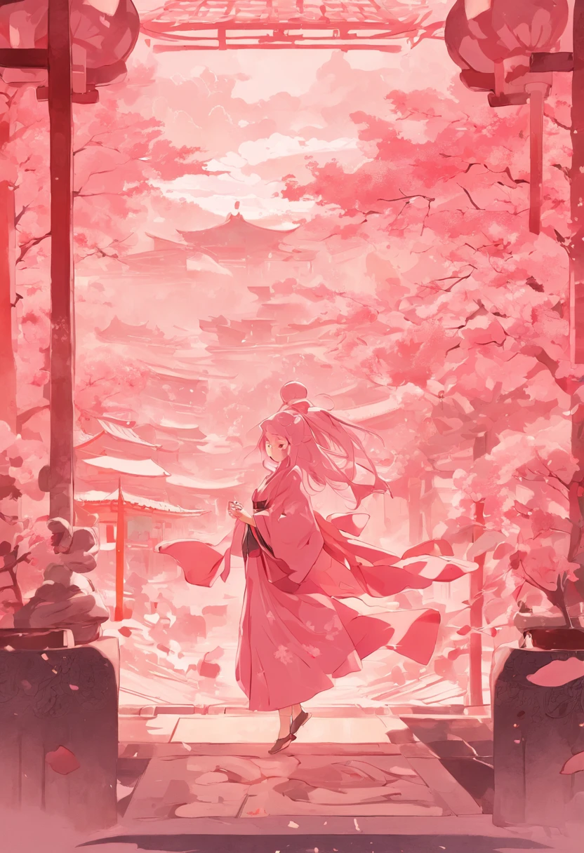 Pink colors,Peach,Flat illustration style,senior color matching,exquisitedetails,Dunhuang wind,National style,China-style,Landscape painting,Milk tea packaging design with buns