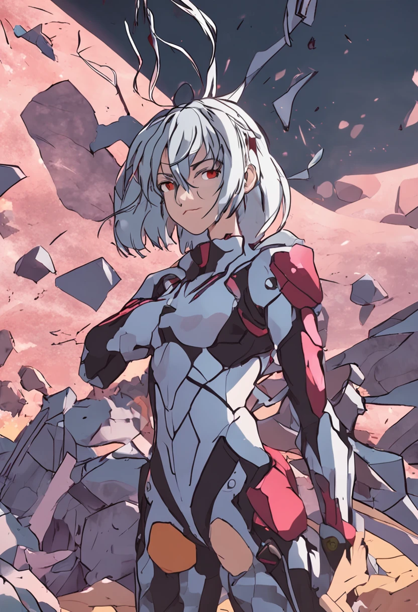 Rei from a young girl from Evangelion fights Eva with silver hair, Evangelion, anime big breast, Rei Ayanami, Scary