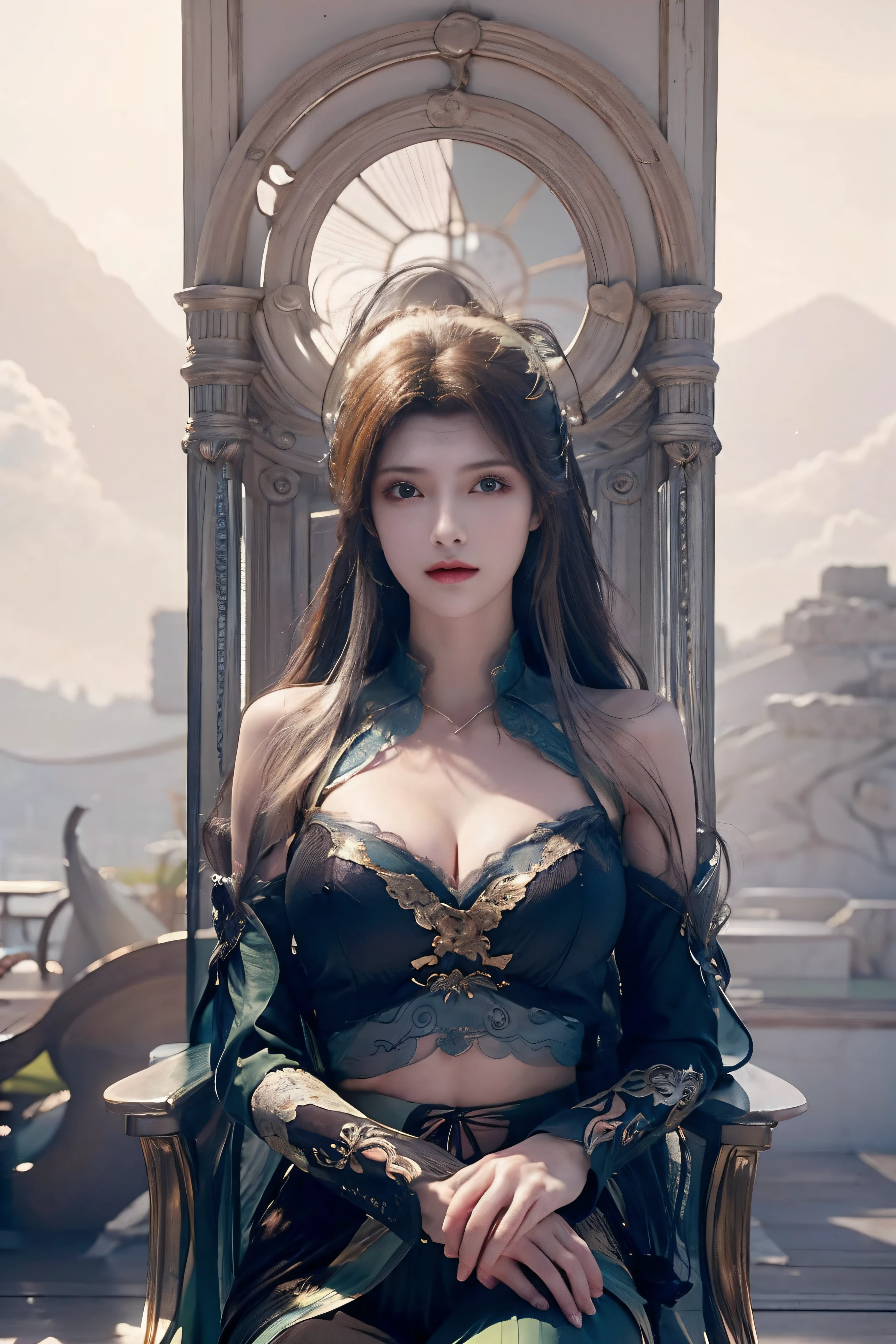 An extremely beautiful 20 year old girl, girl with a pretty little face, (( girl wearing a black robe with gold trim: 1.2)), Super beautiful and detailed hair jewelry, colorful gemstones, elegant pose, garden background, soft lighting,vibrant colors, delicate facial features, long jet black hair, big and round breasts, black eye pupils, round breasts, round platinum eyes are beautiful and super detailed, ((orange red makeup eyeshadow: 0.6)) mouth closed tightly, dreamy atmosphere, girl with a well-proportioned body, ((sexy sitting position: 1.5)), ((clasp the girl's hands behind her back: 1.2)), ethereal beauty, proud expression, clasped the queen's hands behind her back, strikingly graceful, lovely and charming, attention to detail, regal and majestic, fairytale-like ambiance,1 girl, 1 alone, (((frontal portrait:0.8)))."