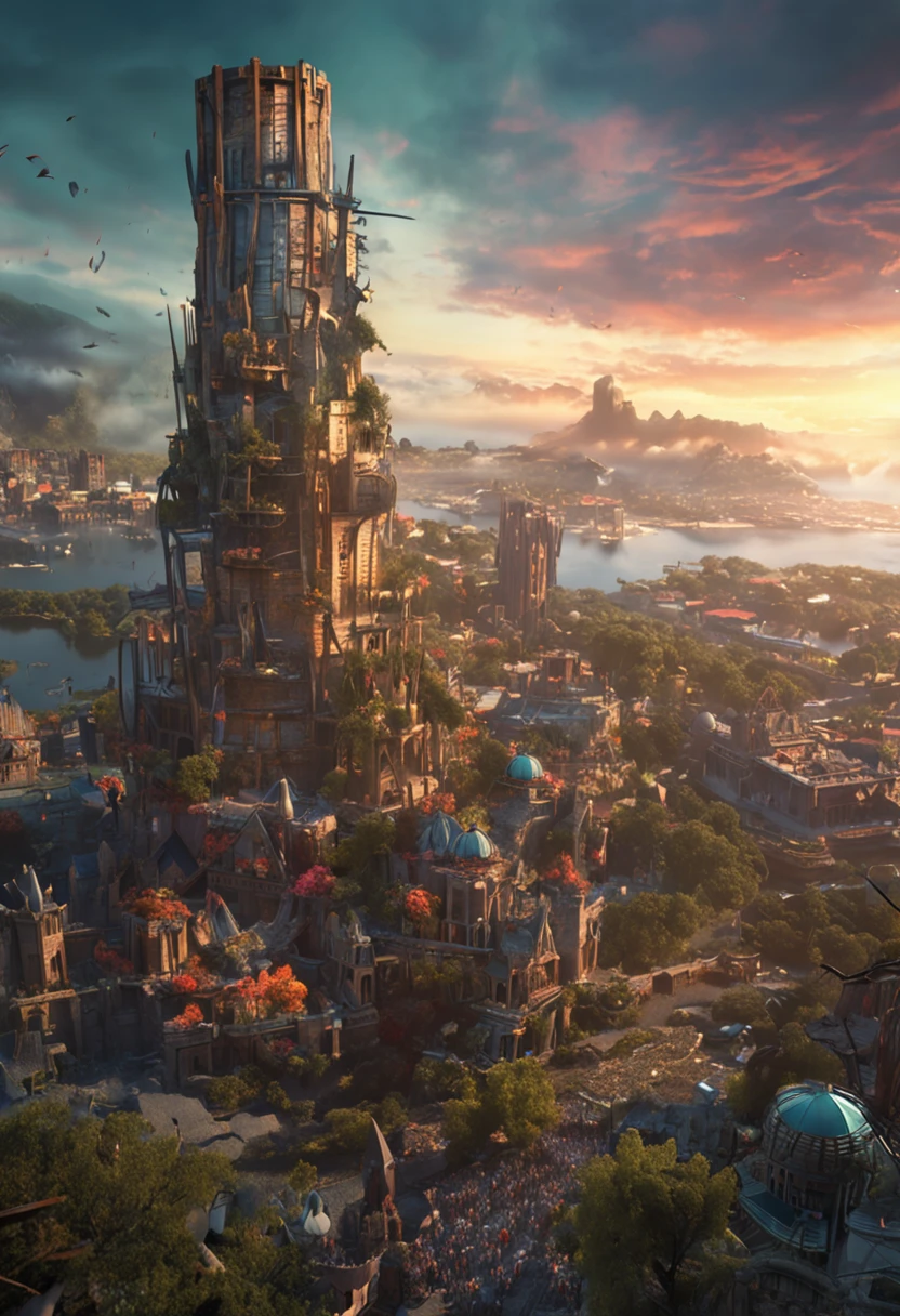 City of Fantasy、Huge tower in the back of the center、ruins、a picture