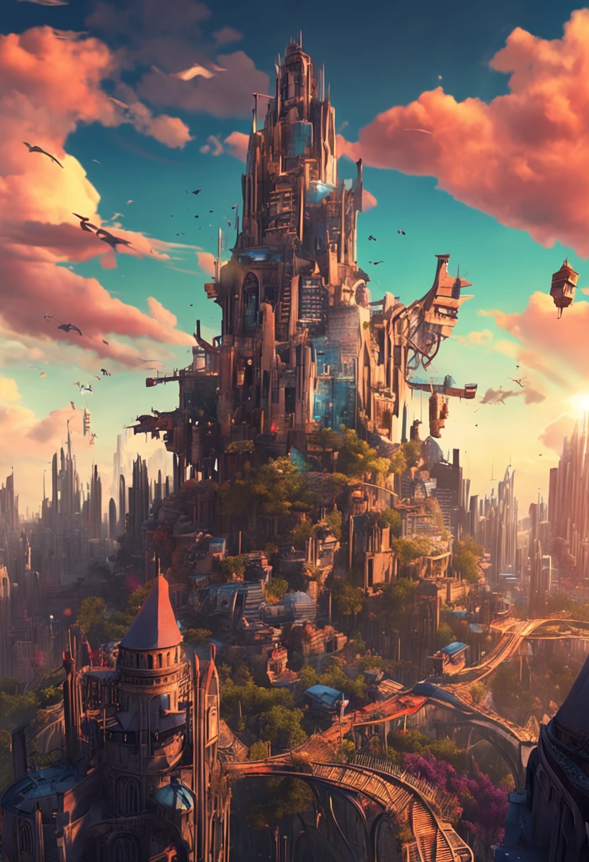 City of Fantasy、Huge tower in the back of the center、ruins、a picture
