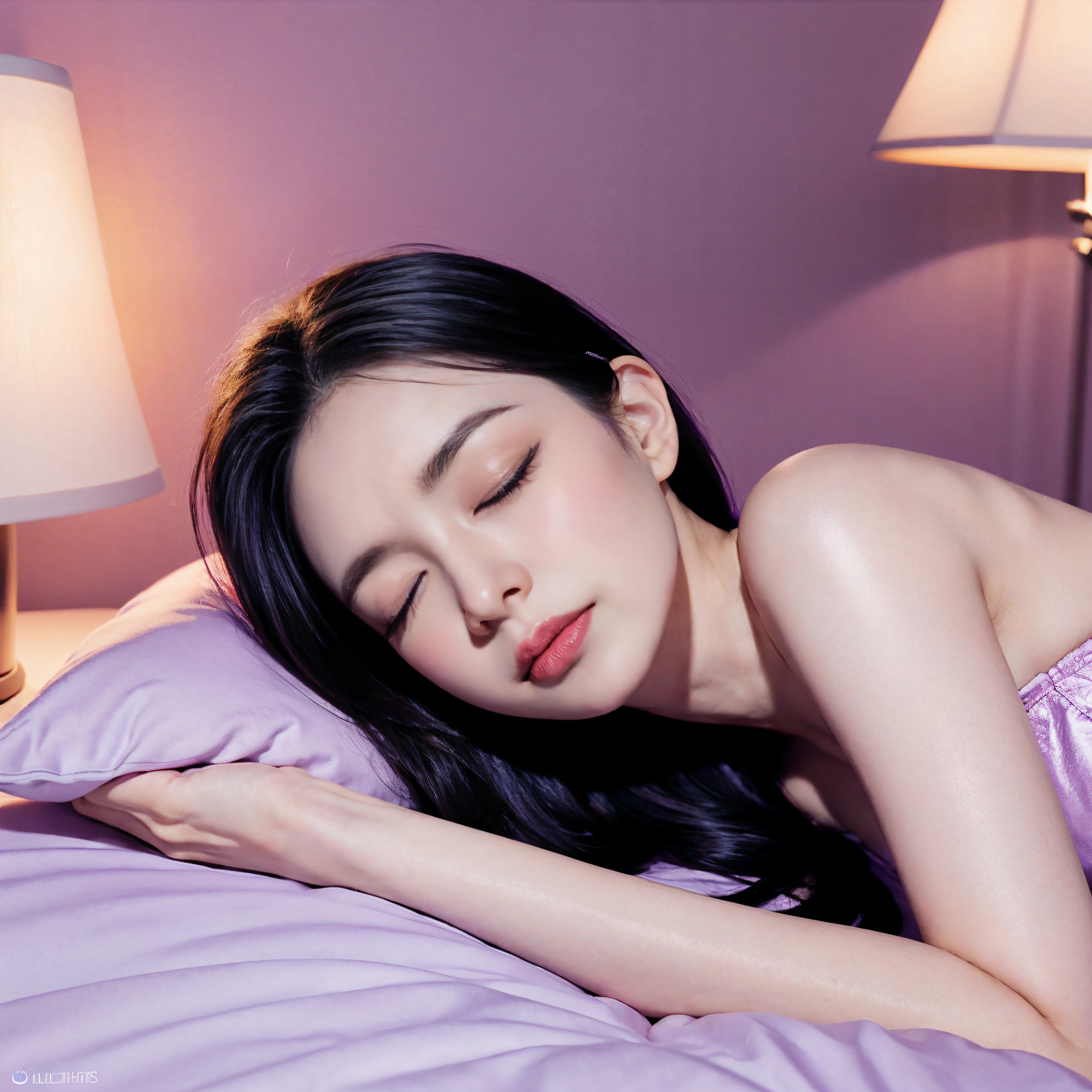 A beautiful fairy with wings、Sleeping with eyes closed、Fairy in front、Upper Body、bangs、Close-up of face、Glossy lips、night、high resolution、mysterious、high resolution、nightの風景