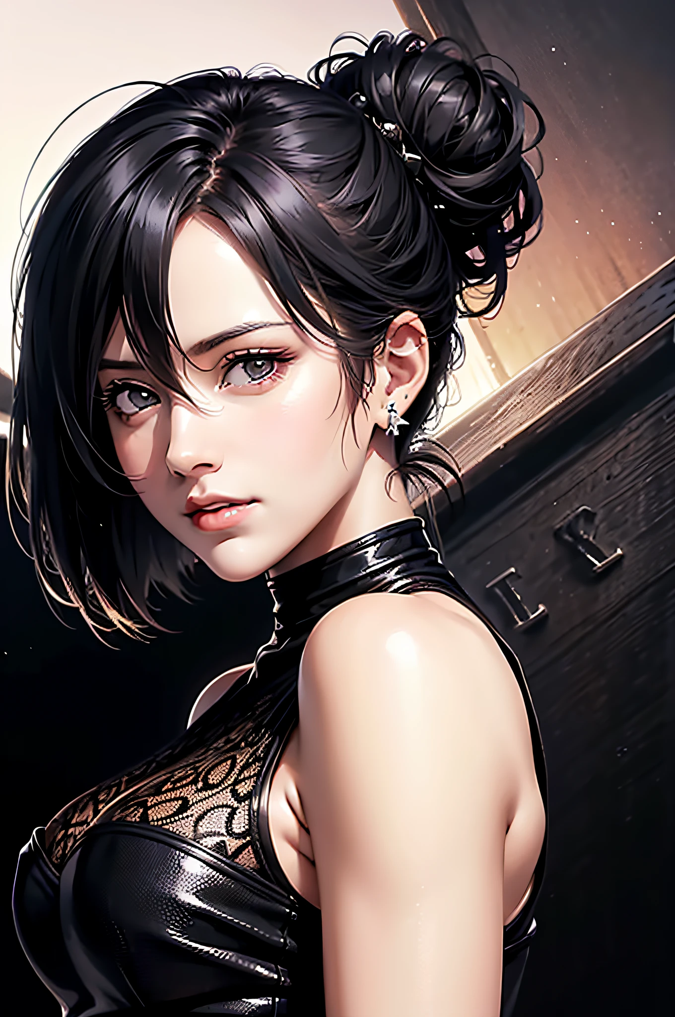 mikasa from the anime Shingeki no Kyojin, short hair, black hair, hair in a bun, beautiful, beautiful woman, perfect body, perfect breasts, wears a black dress, luxurious, beautiful, expensive, very beautiful, carries a bag, wears a watch, wears earrings, walking the red carpet, red carpet, looking at the audience with a slight smile, realism, masterpiece, textured skin, super detail, high detail, high quality, best quality, 1080p, 16k