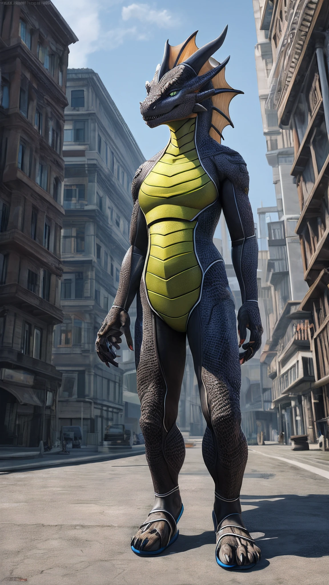 dragon，female，Android，Red Lingeri，sandals，Standing outside，Bundled，HD graphics，Detailed and realistic，high detal，high qulity，photo-realistic，photorealistic eye，Detailed paws，Clear eyes，Masterpiece artwork，Five-fingered hands，top-quality，32k，hyper HD，cg art