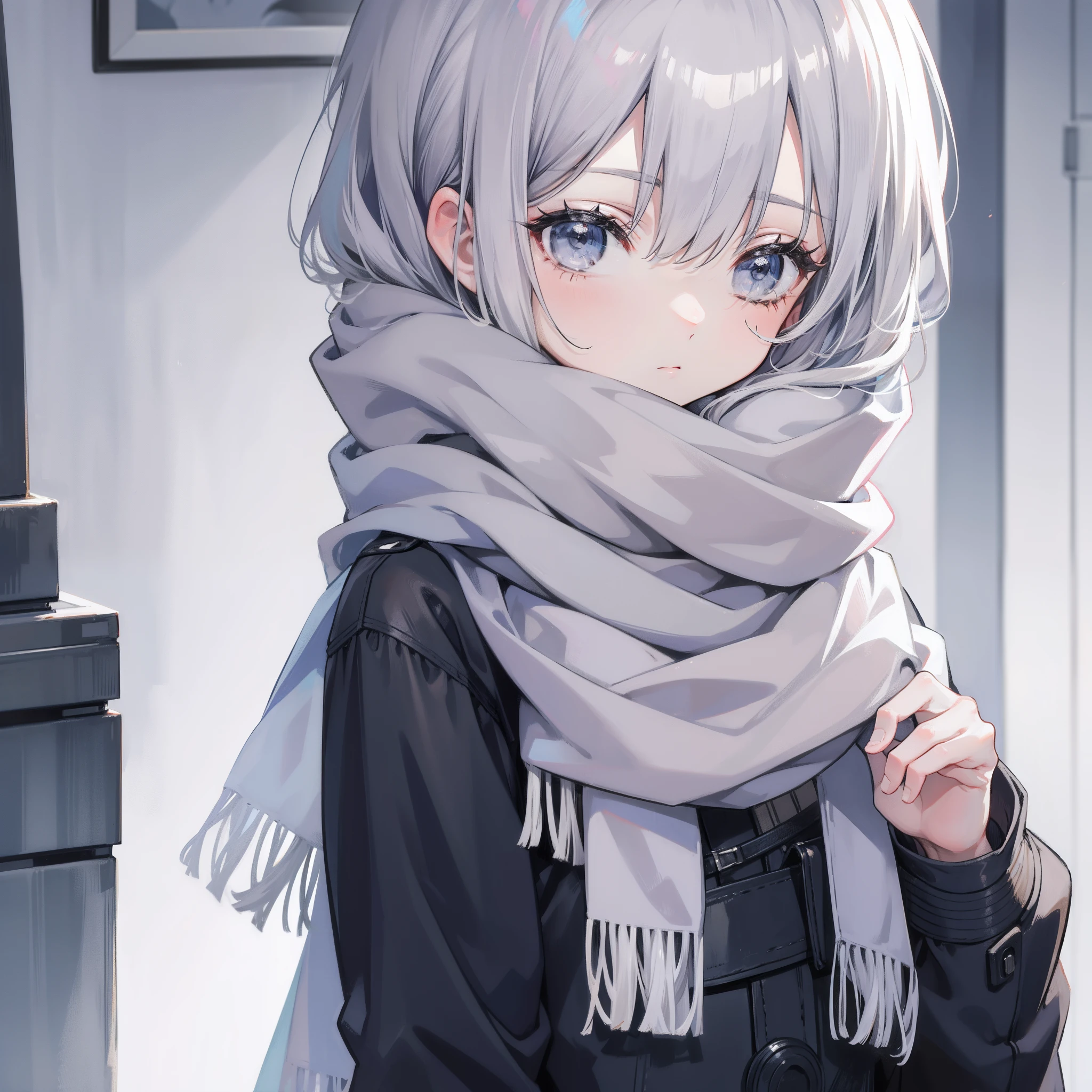 Gray hair and scarf,Cute girl