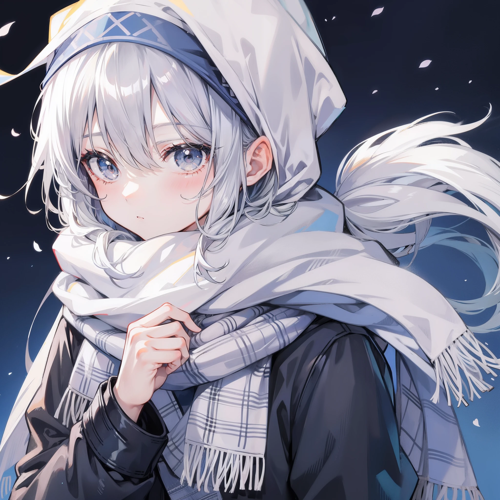 Gray hair and scarf，Cute girl